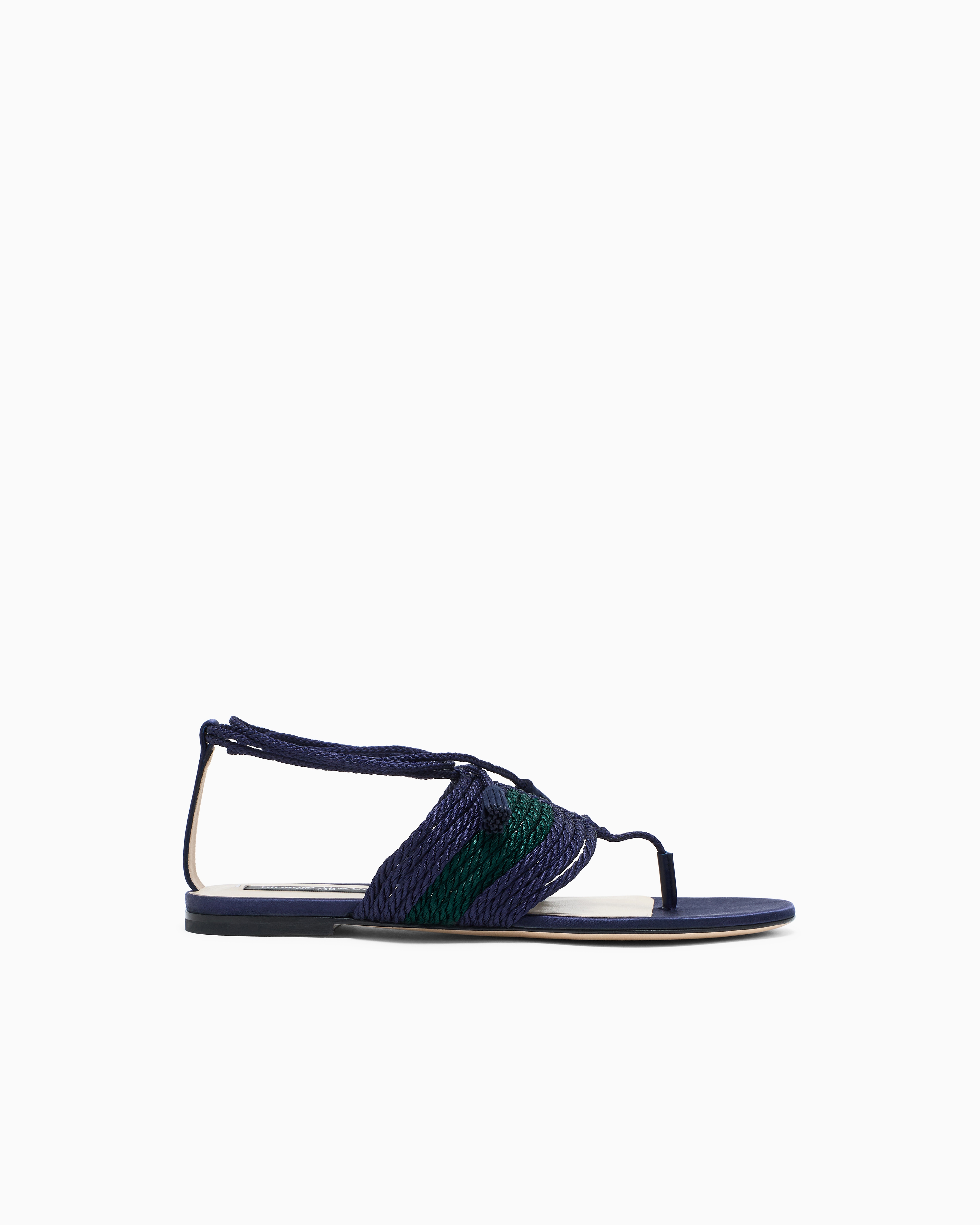 Giorgio Armani Blue Flat Thong Sandals In Passementerie