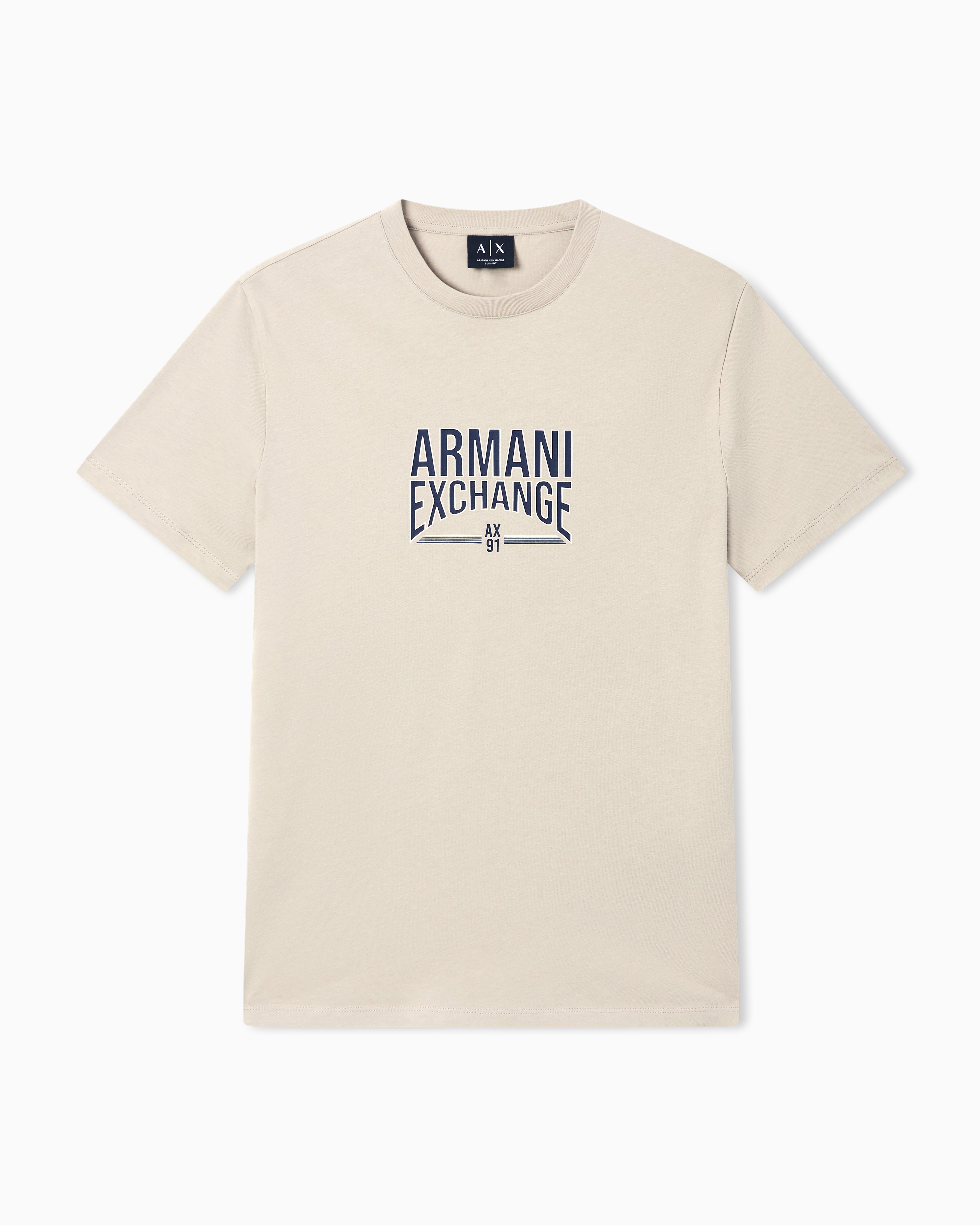 Armani Exchange Beige Basic Slim Fit T-Shirt In Cotton Jersey