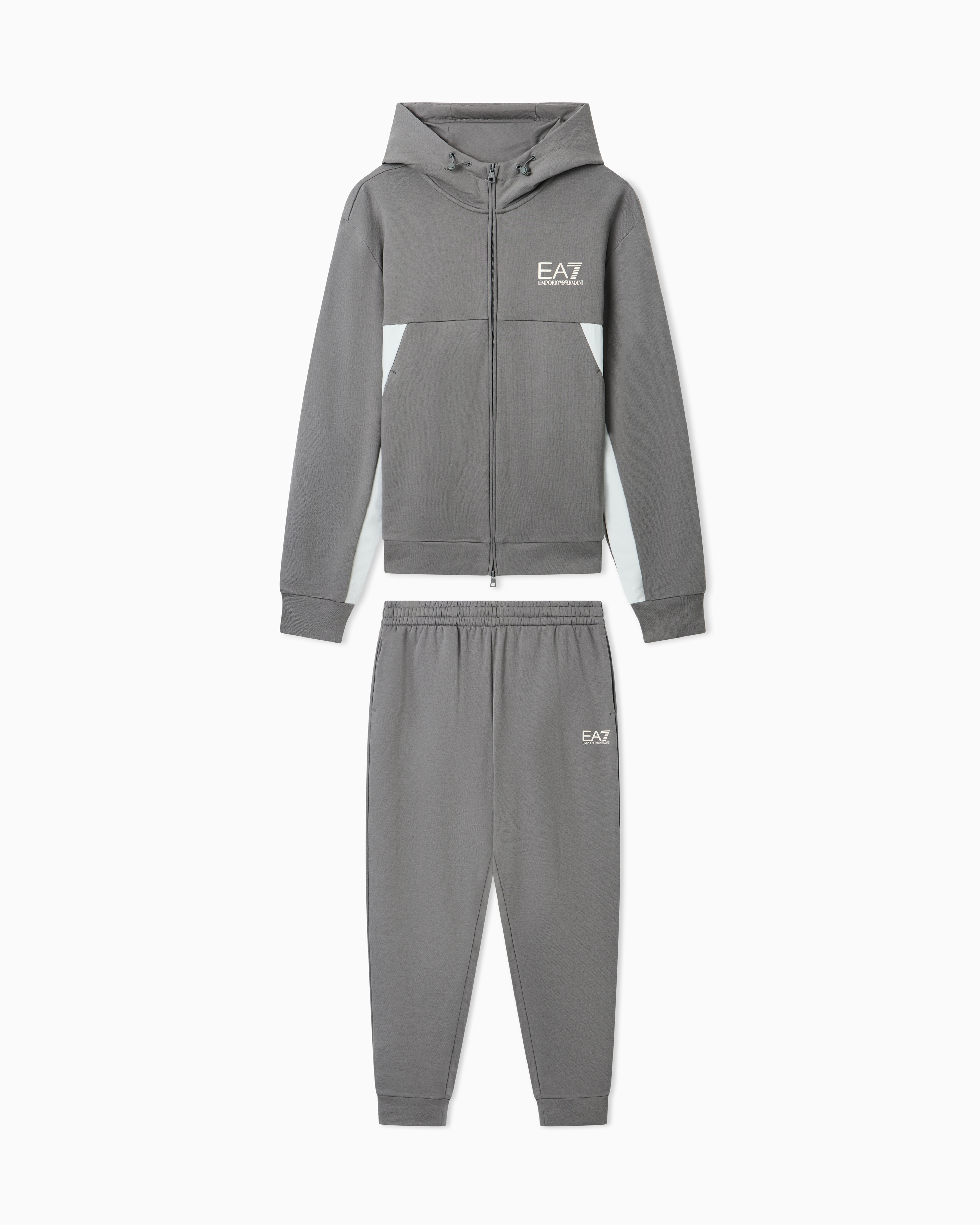 Ea7 Grey Summer Block Pure Cotton Tracksuit With Hood