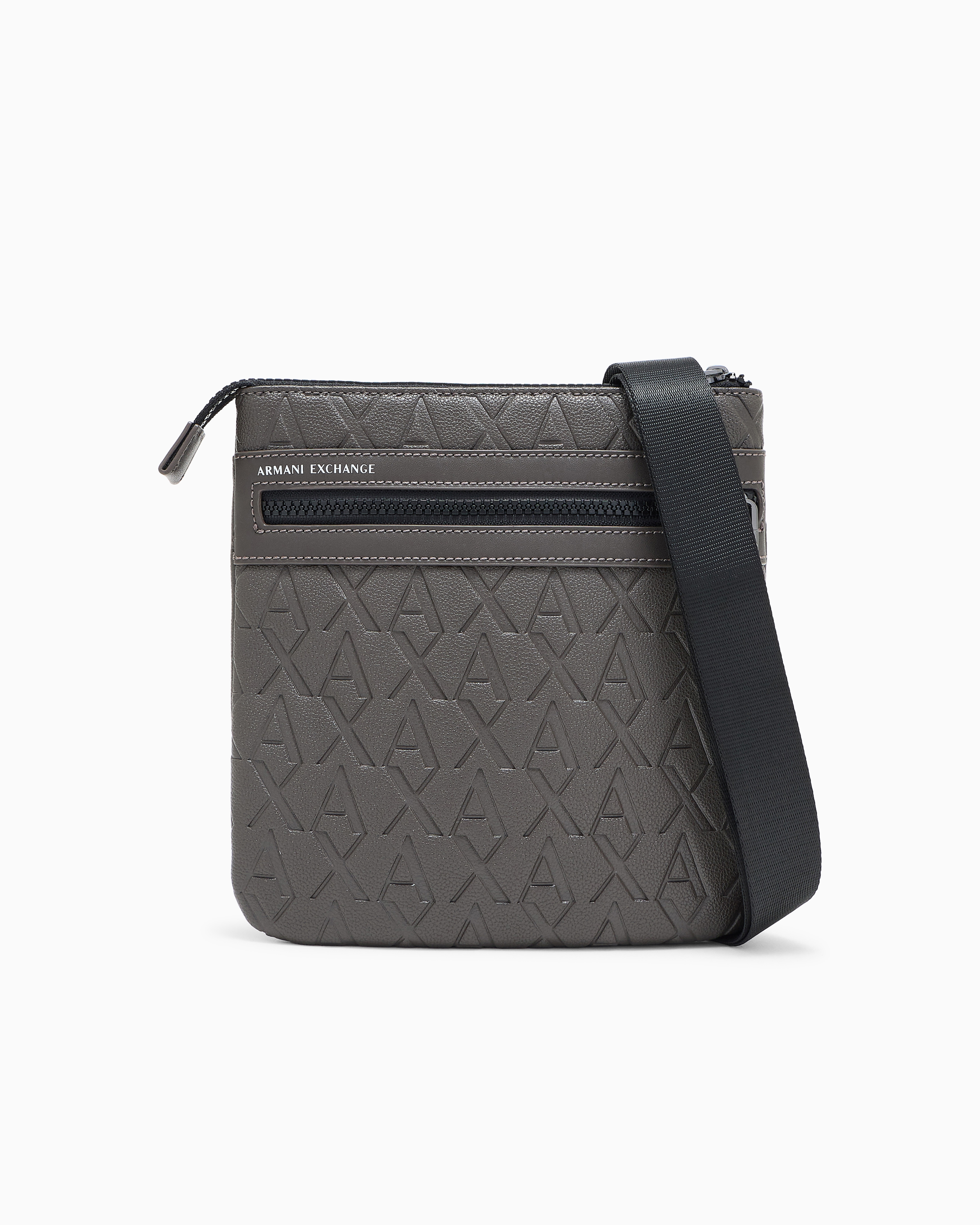 Armani Exchange Brown Mini Bag With An Embossed Logo And A Front Zip Pocket