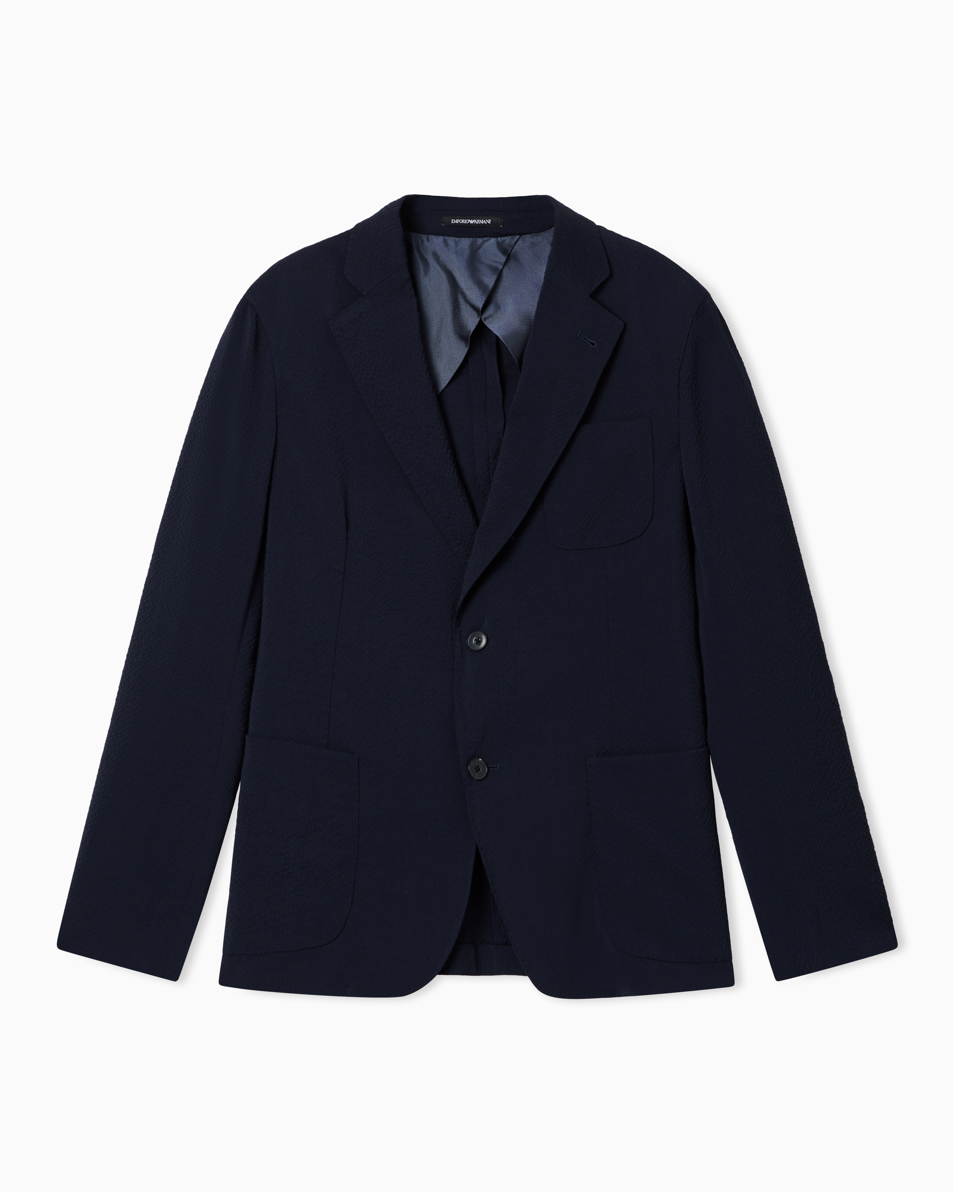 Emporio Armani Giacca Monopetto In Seersucker Stretch Di Fresco Lana