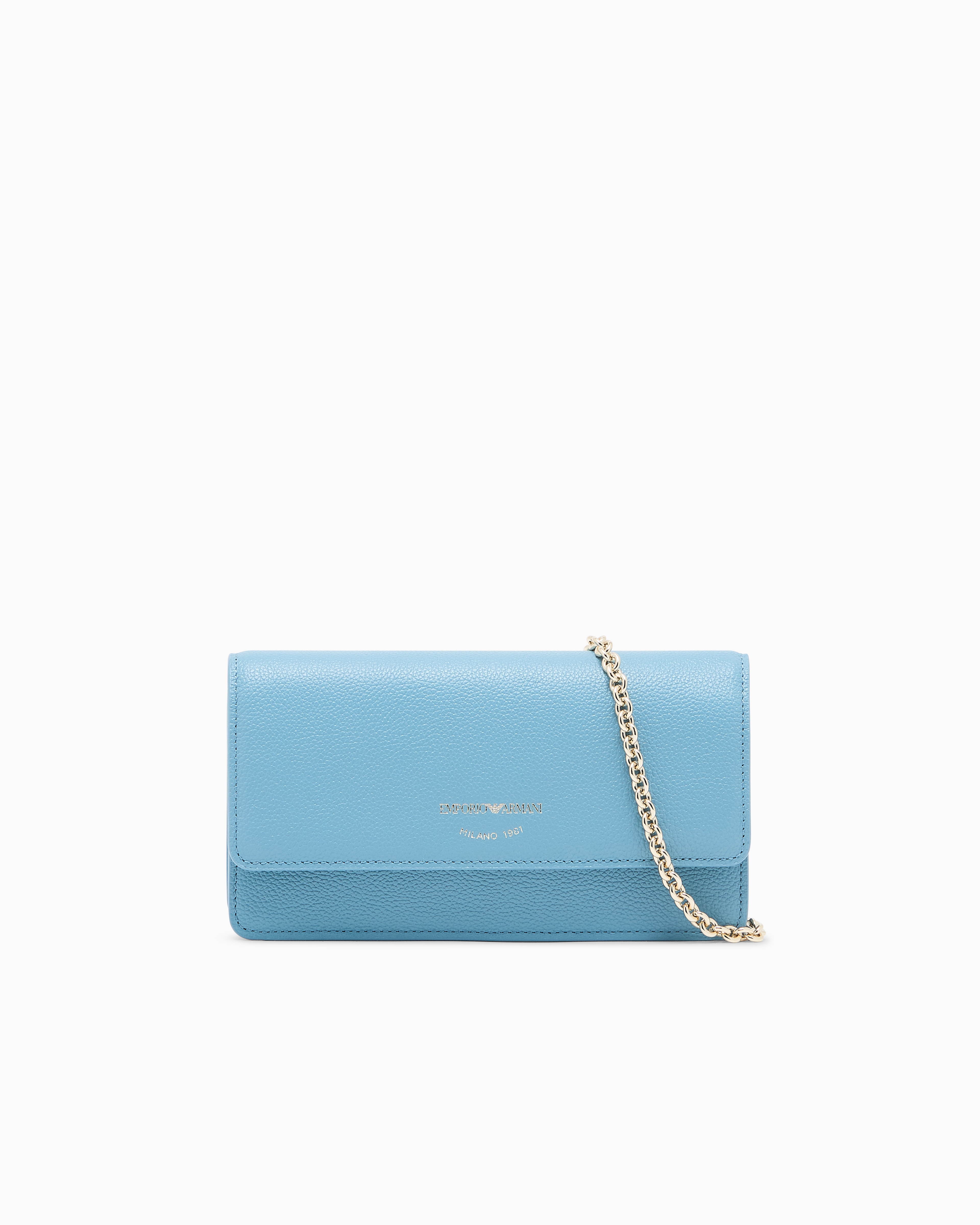 Emporio Armani Light Blue Mini Bag In Tumbled Leather
