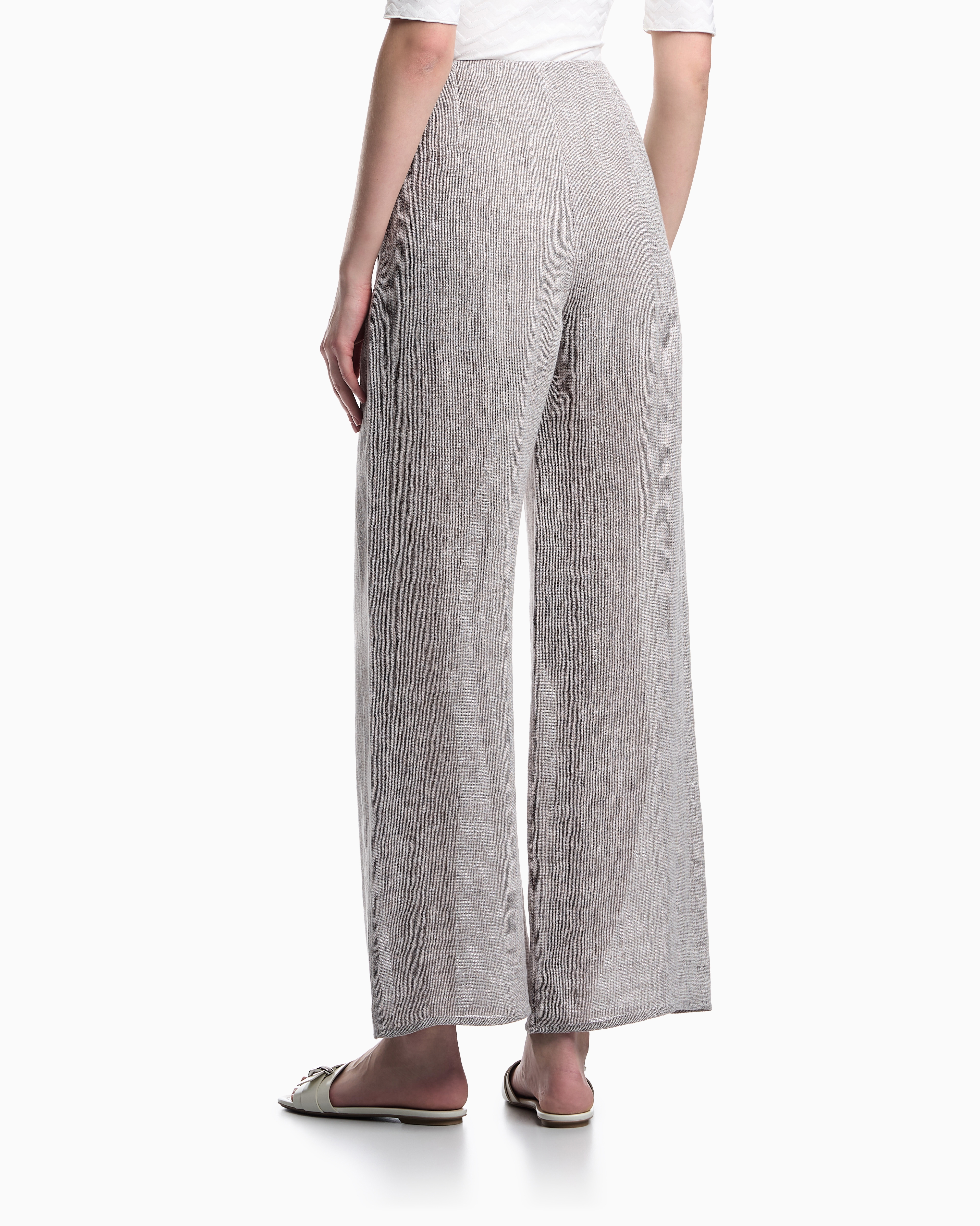 Emporio Armani Linen Wide Leg Textured Trousers In Gray