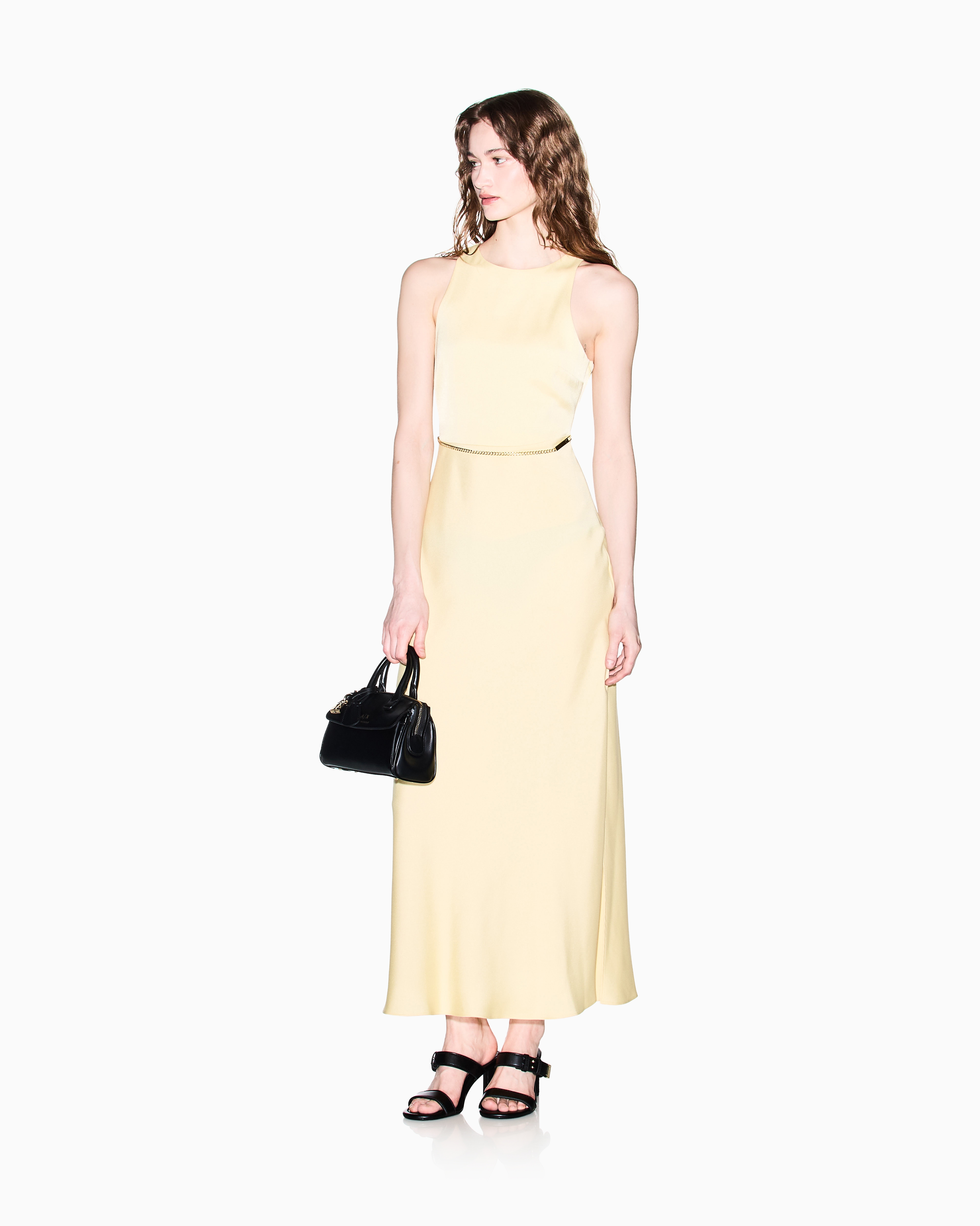 Armani Exchange - Flowing Midi Dress in Recycled Crpe Satin, Woman, Yellow, Size: 8