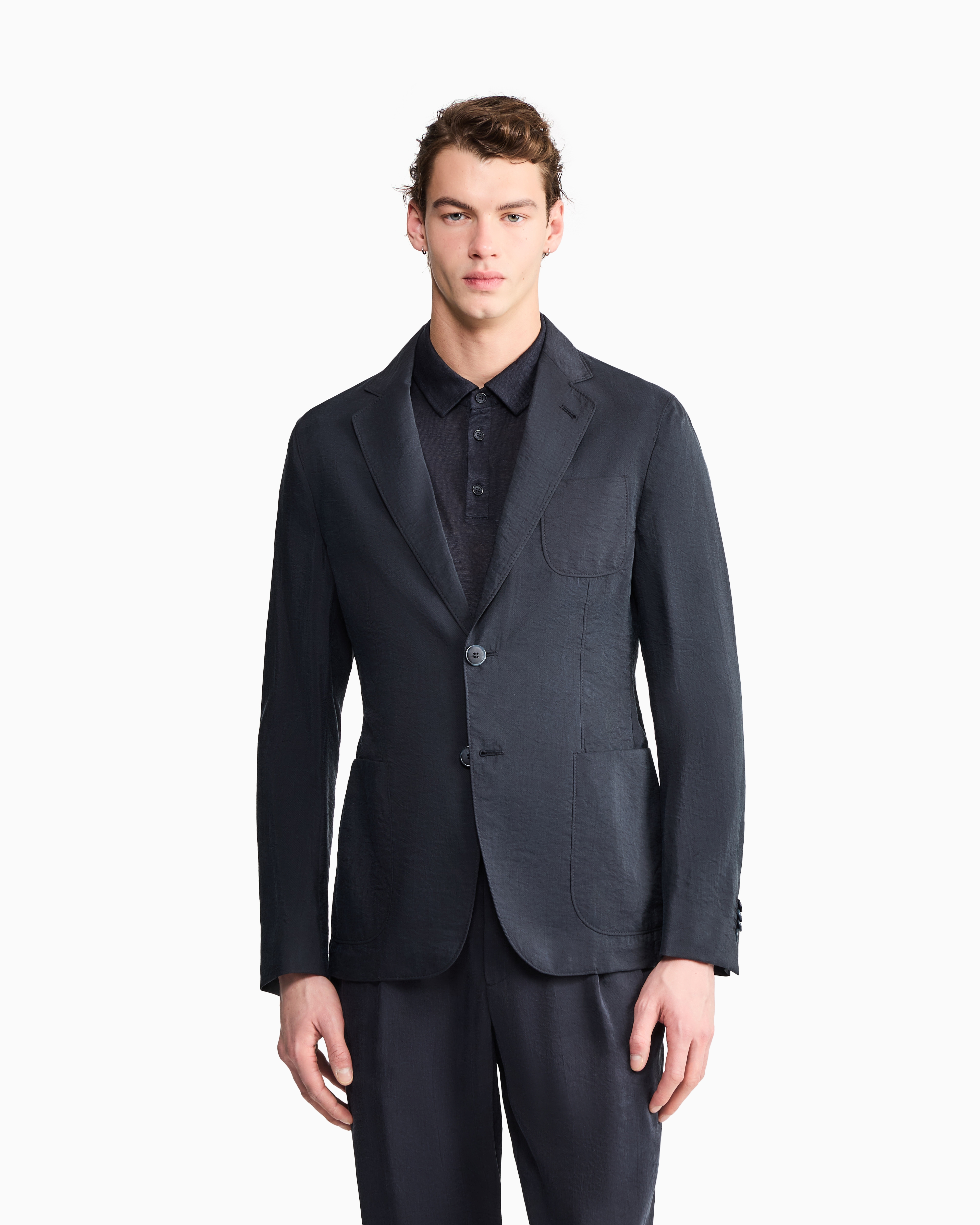 アプトンライン シングルブレストジャケット シルク混紡ツイル