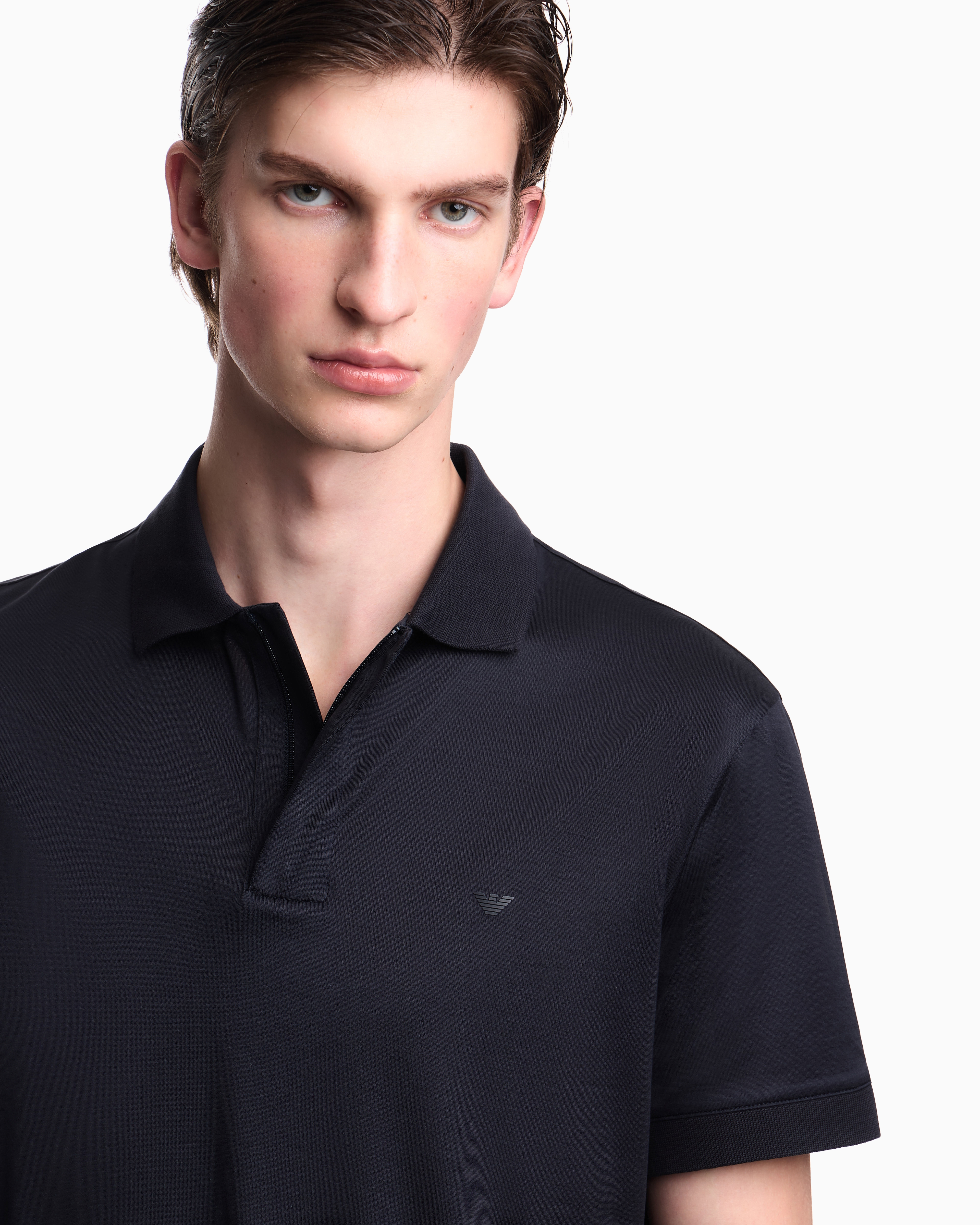Travel Essential Lyocell-blend jersey polo shirt | Emporio Armani