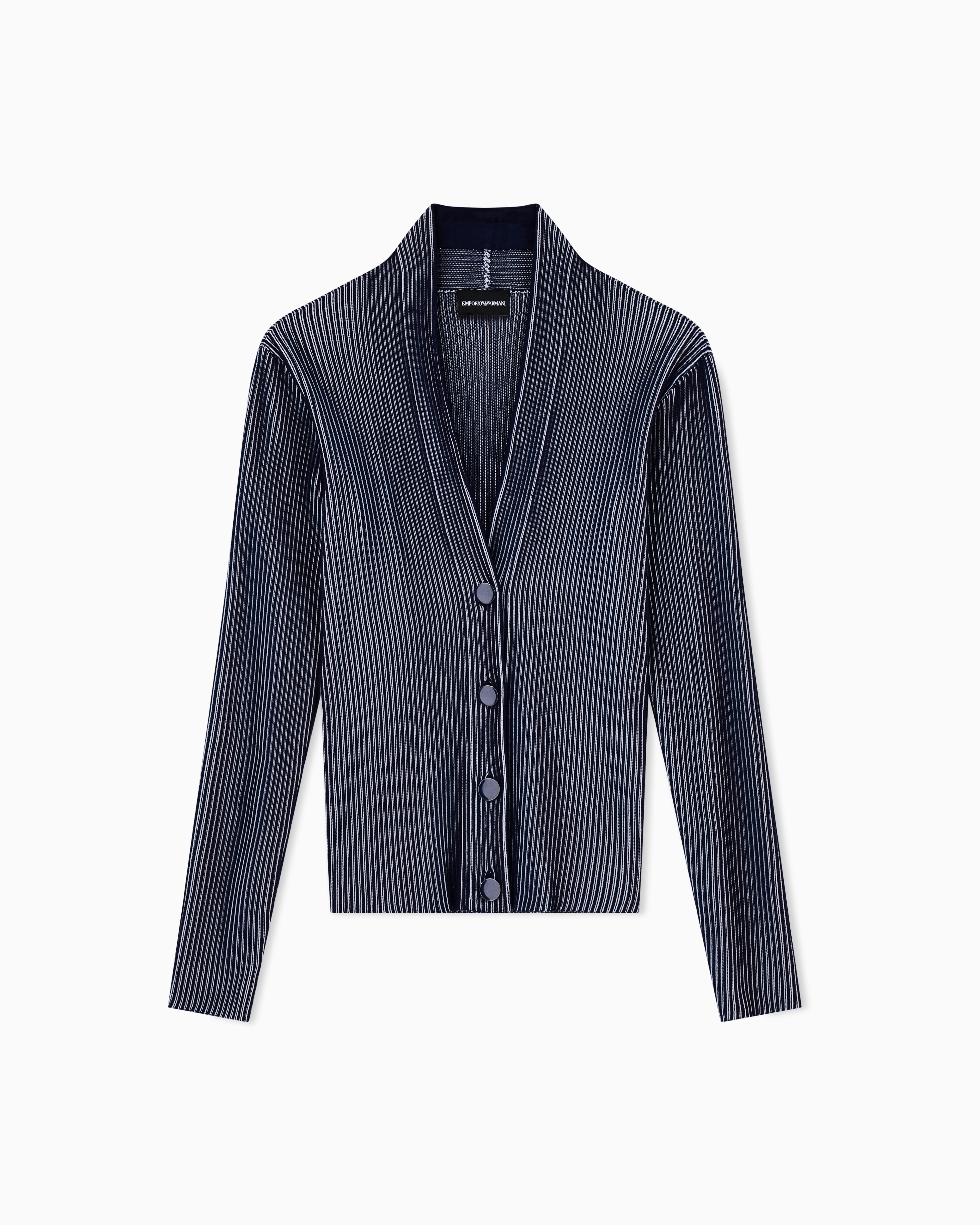 Emporio Armani Blue Knit Cardigan With A Ribbed Effect