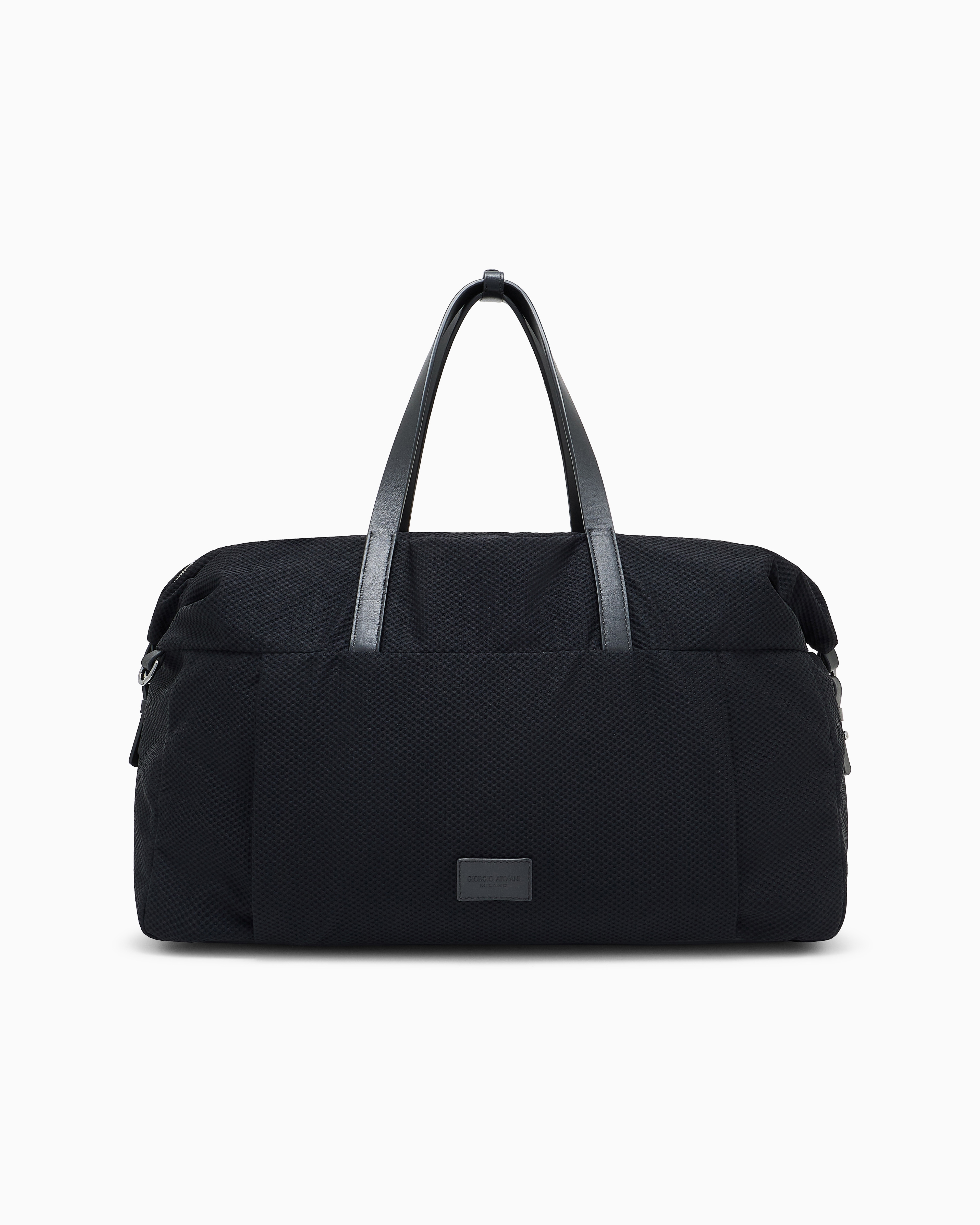 Giorgio Armani Black Holdall Weekender In Mesh And Leather