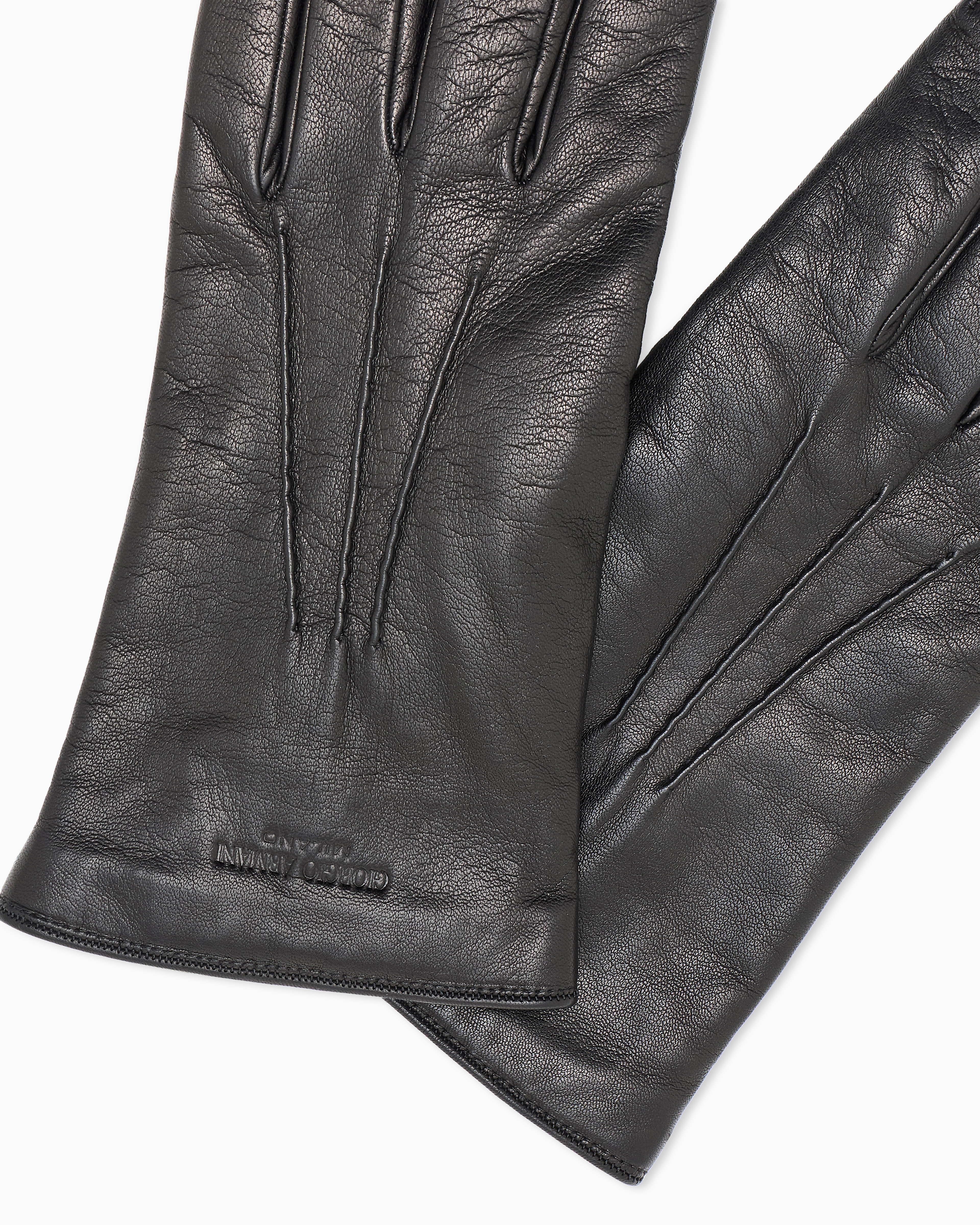 【メンズ】GIORGIO ARMANIブラックレザー手袋 ギャザー付き グローブ ナッパレザー | Giorgio Armani