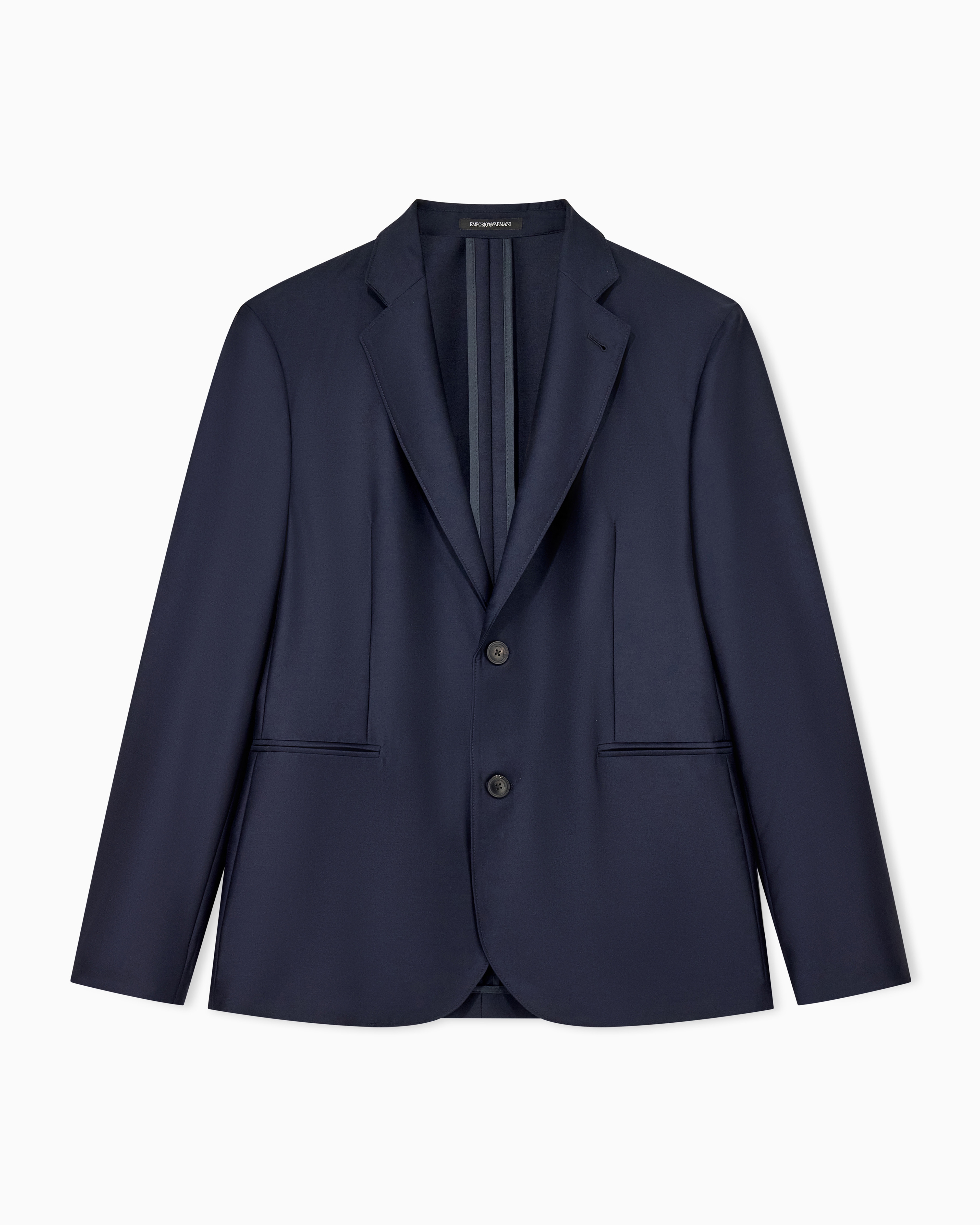 Emporio Armani Blue Single-Breasted Blazer In Virgin Wool And Silk Satin