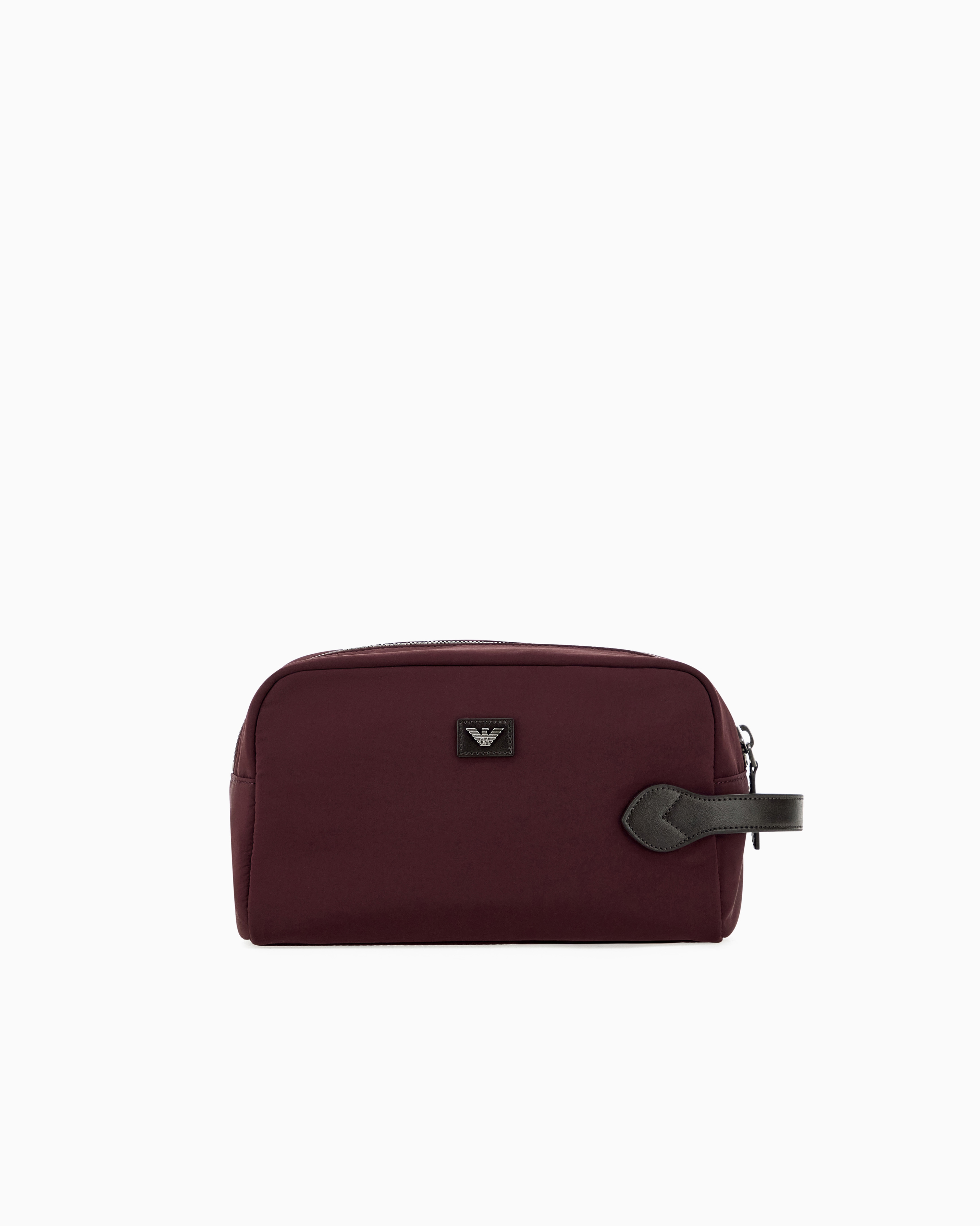 Emporio Armani Burgundy Fabric Beauty Case With A Side Handle And A Zip Closure