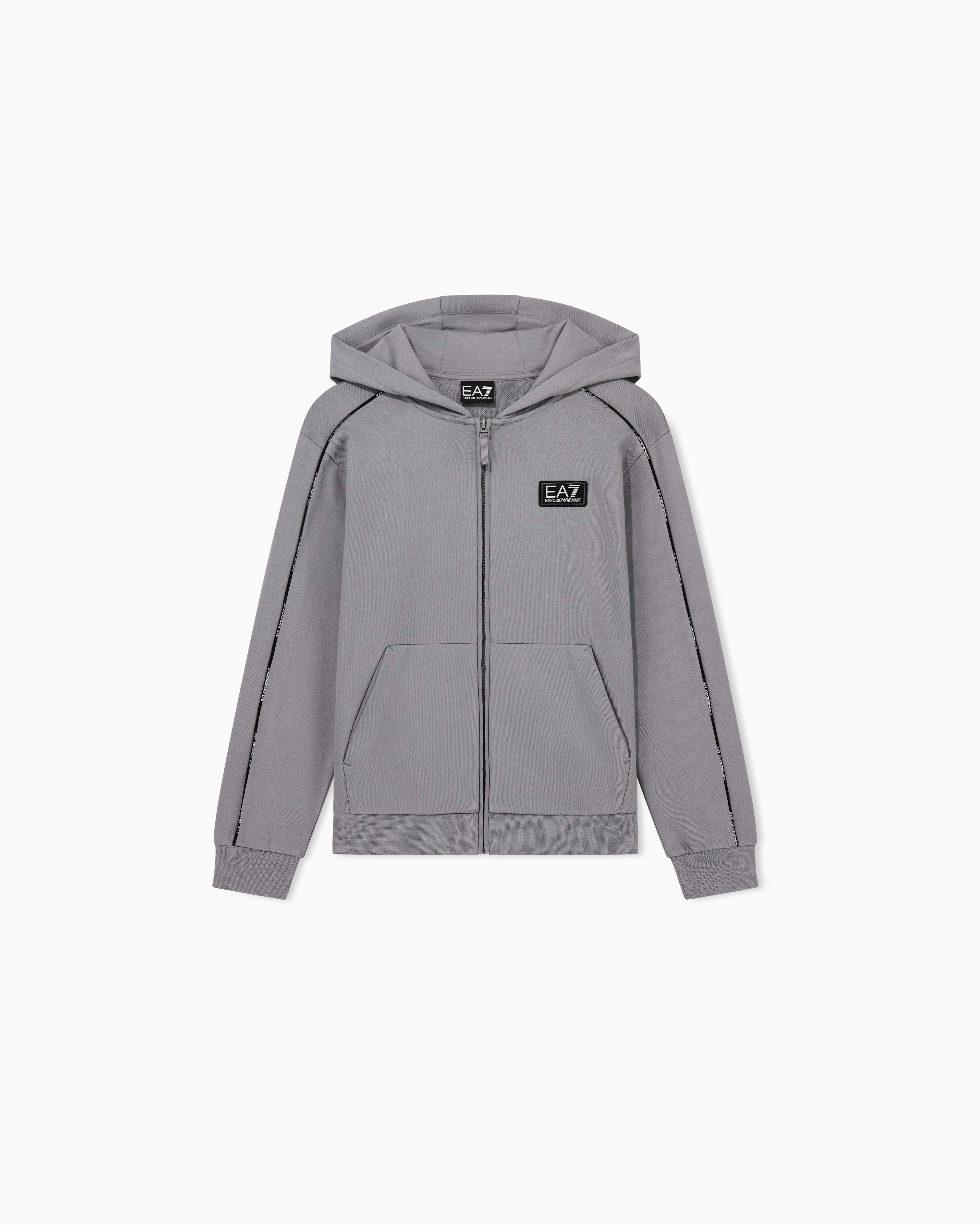 Ea7 Felpa Con Zip E Cappuccio Logo Series Boy In Misto Cotone