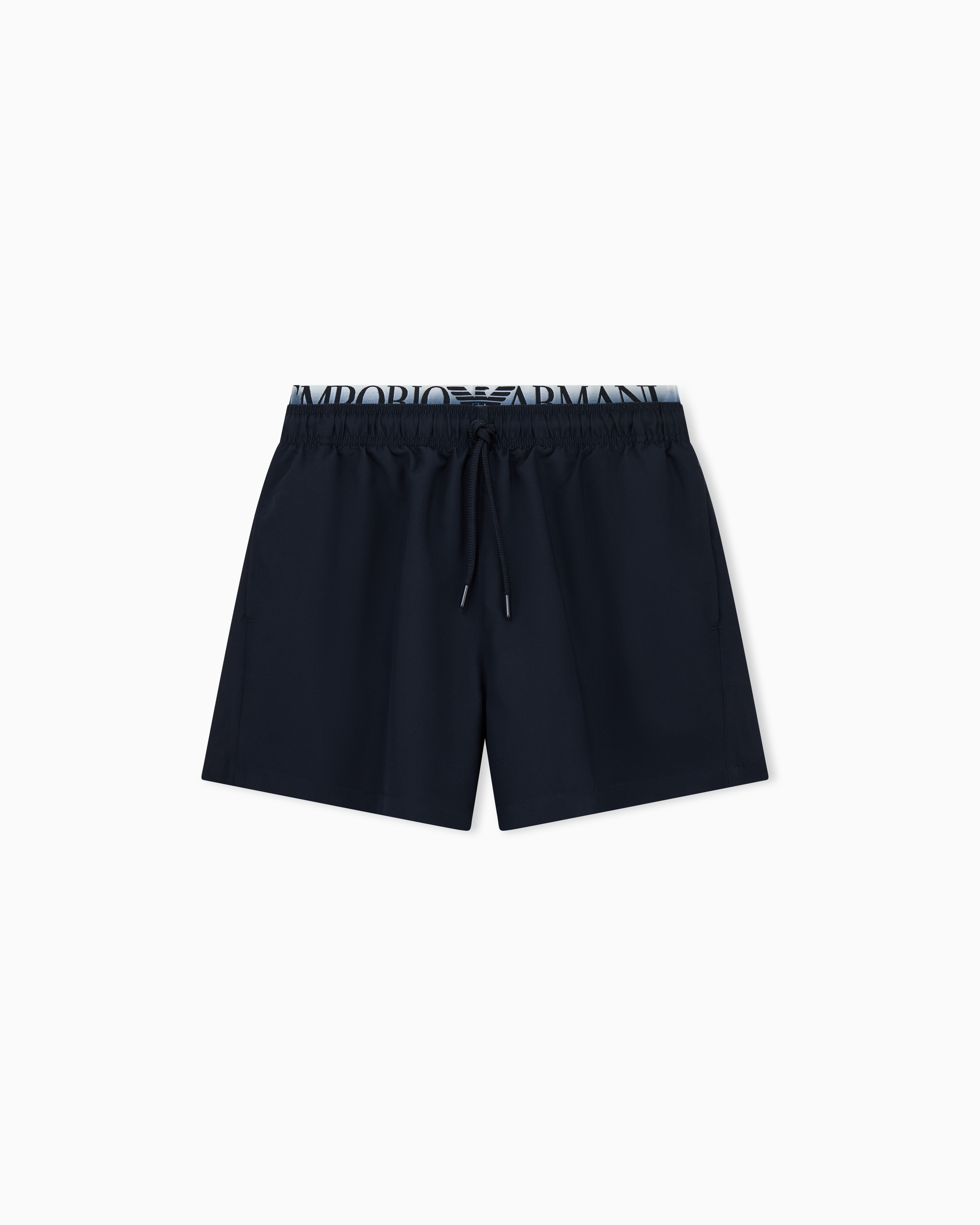 Emporio Armani Navy Blue Swim Shorts With Logo Waistband