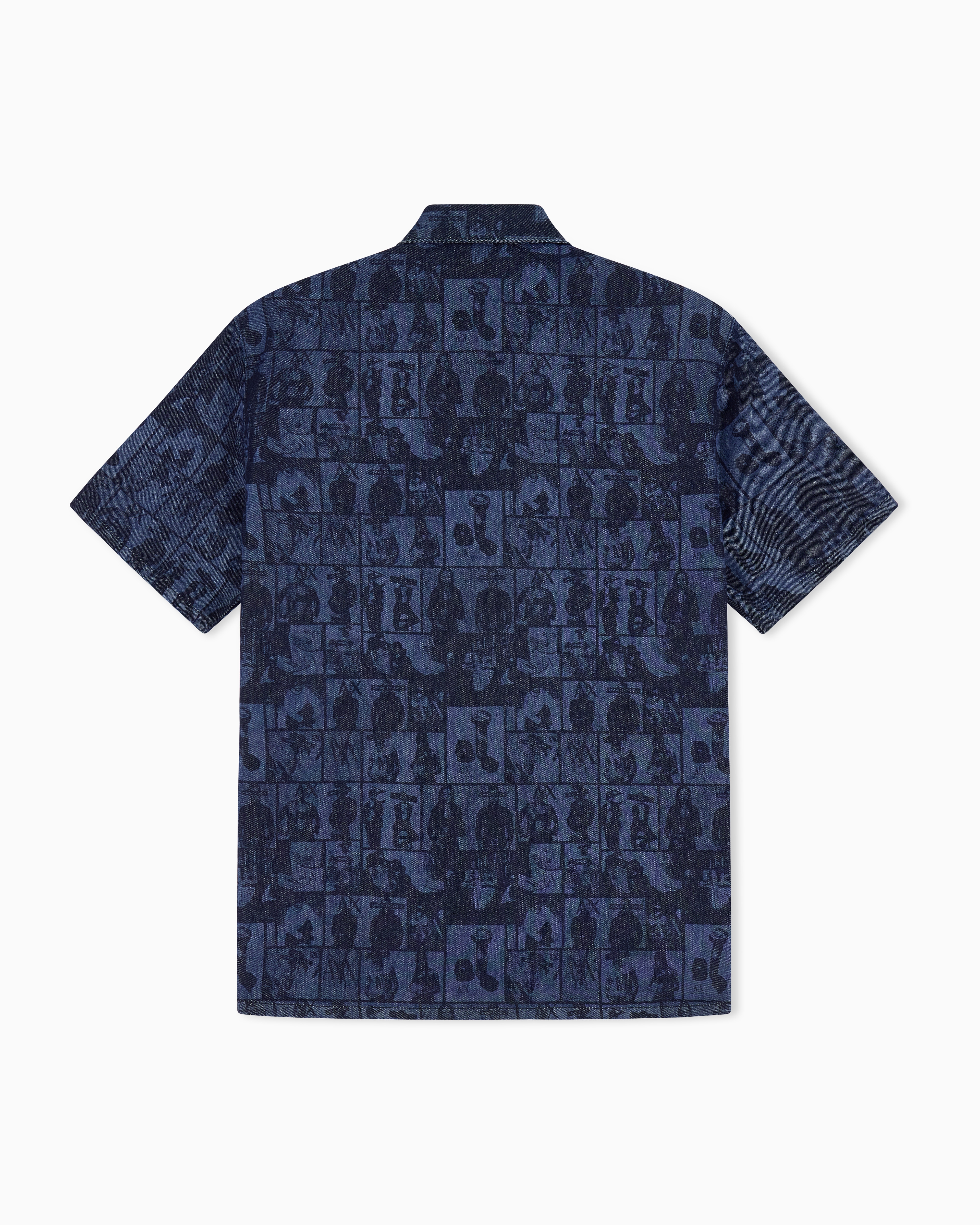 EMPORIO ARMANI 厚手デニム半袖シャツ アーカイブプリント デニム ボクシーフィット 半袖シャツ | Armani
