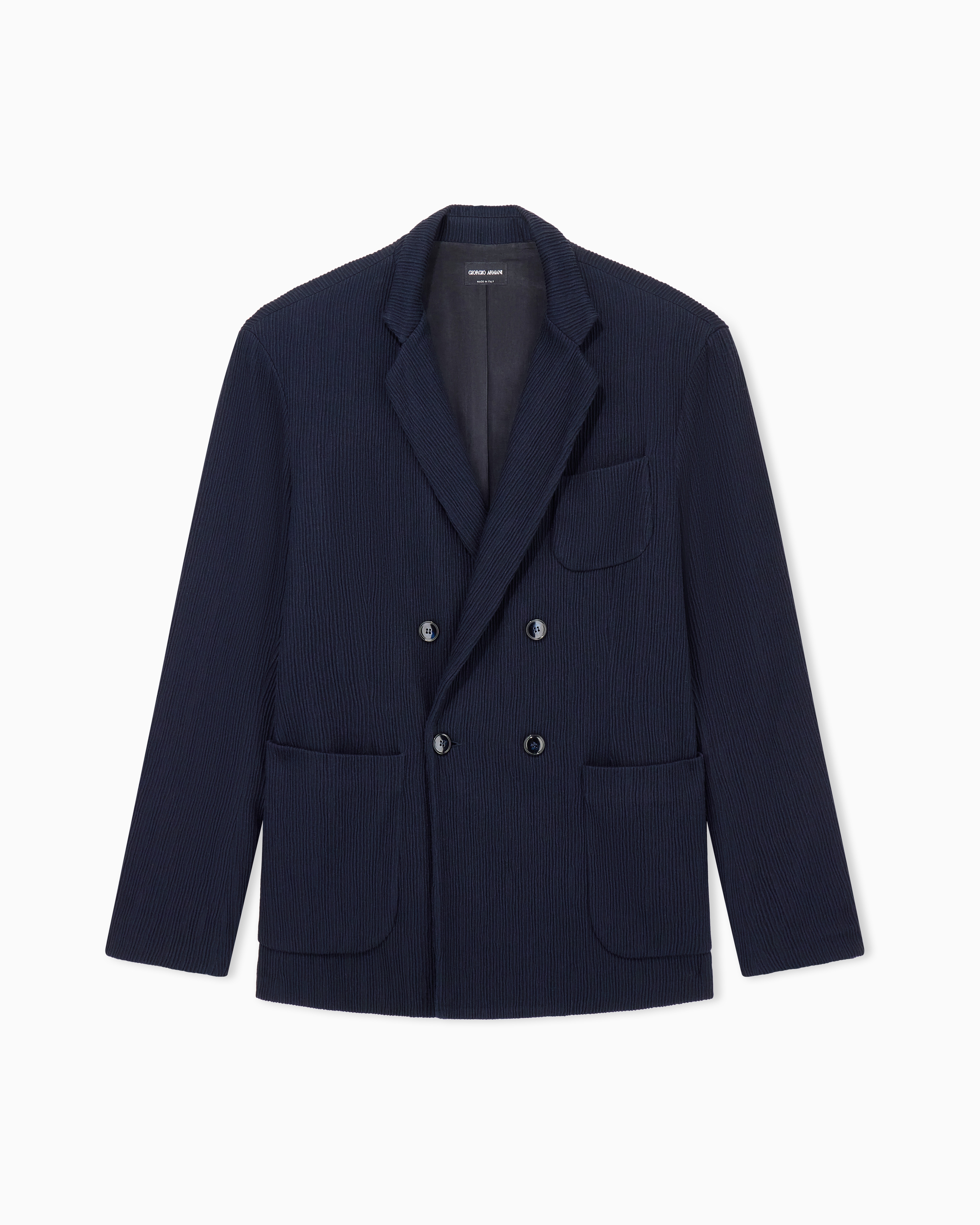 Giorgio Armani Navy Blue Blazer Regular Fit In Seersucker Jersey