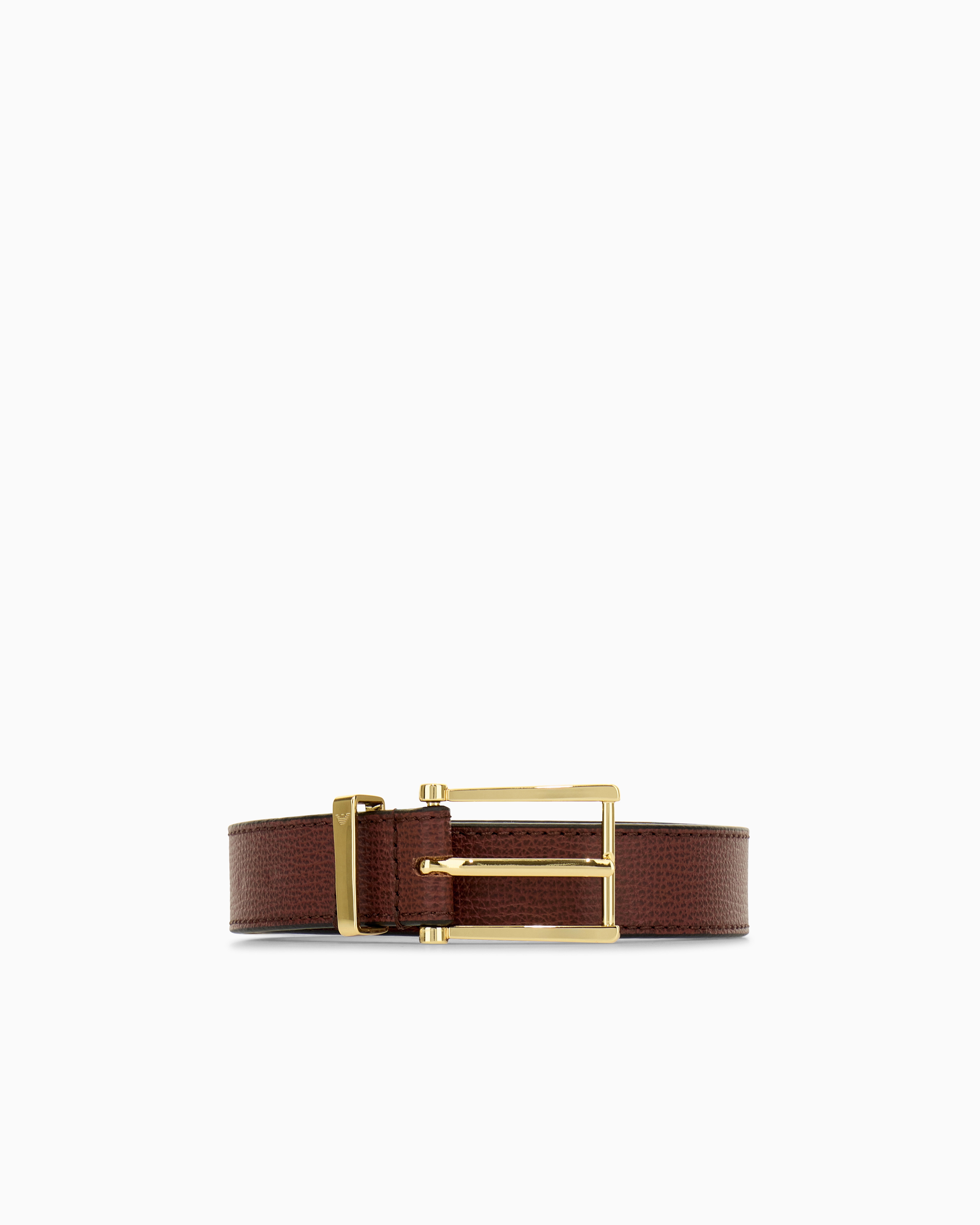 Emporio Armani Burgundy Tongue Belt In Textured Leather With A Rectangular Buckle
