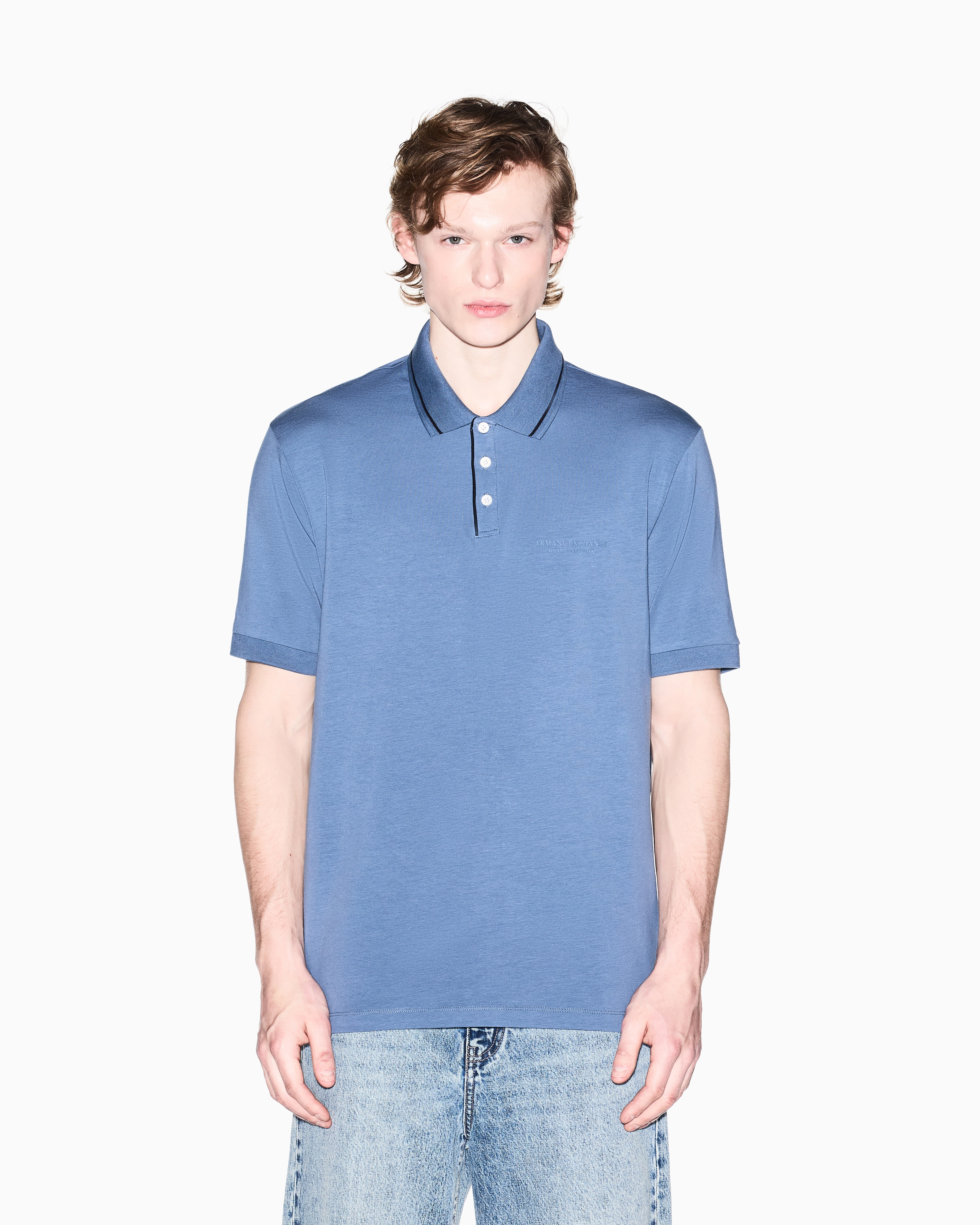 トップス 90s 00s armani jeans thermal polo shirt Polo shirt in stretch cotton with contrast trim Essential | Armani
