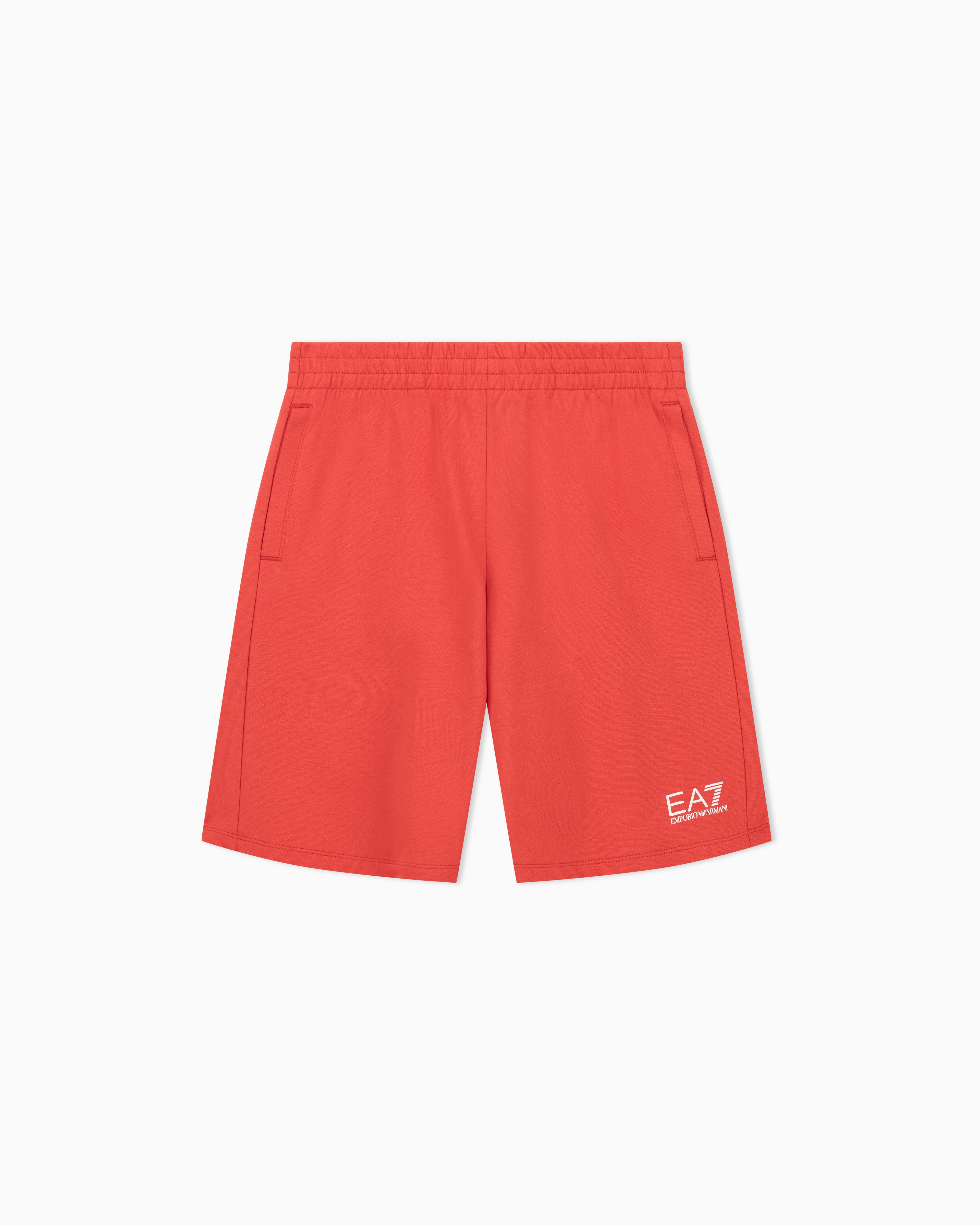 Ea7 Boys Red Cotton Core Identity Bermuda Shorts