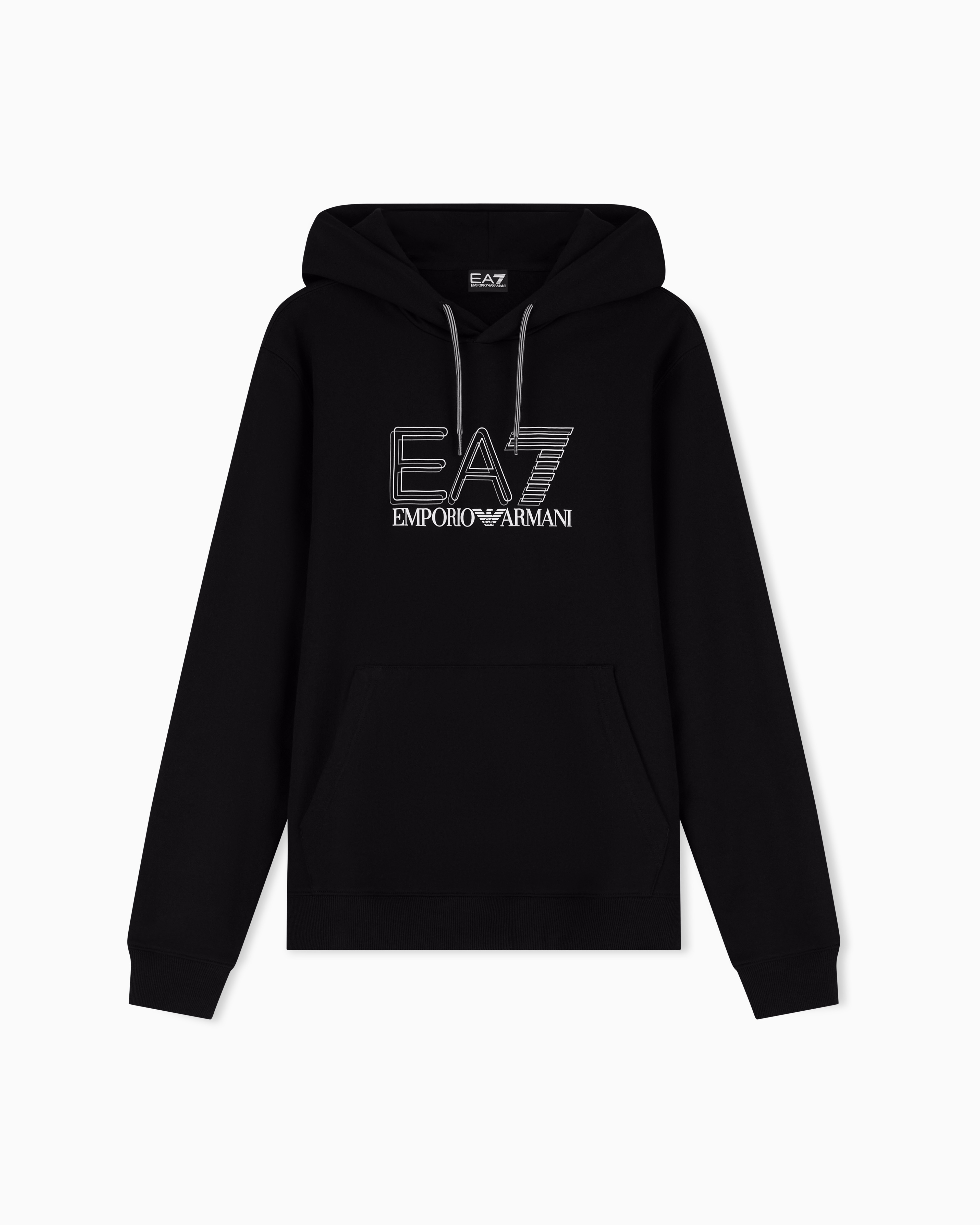 Ea7 Black Pure Cotton Hooded Sweatshirt
