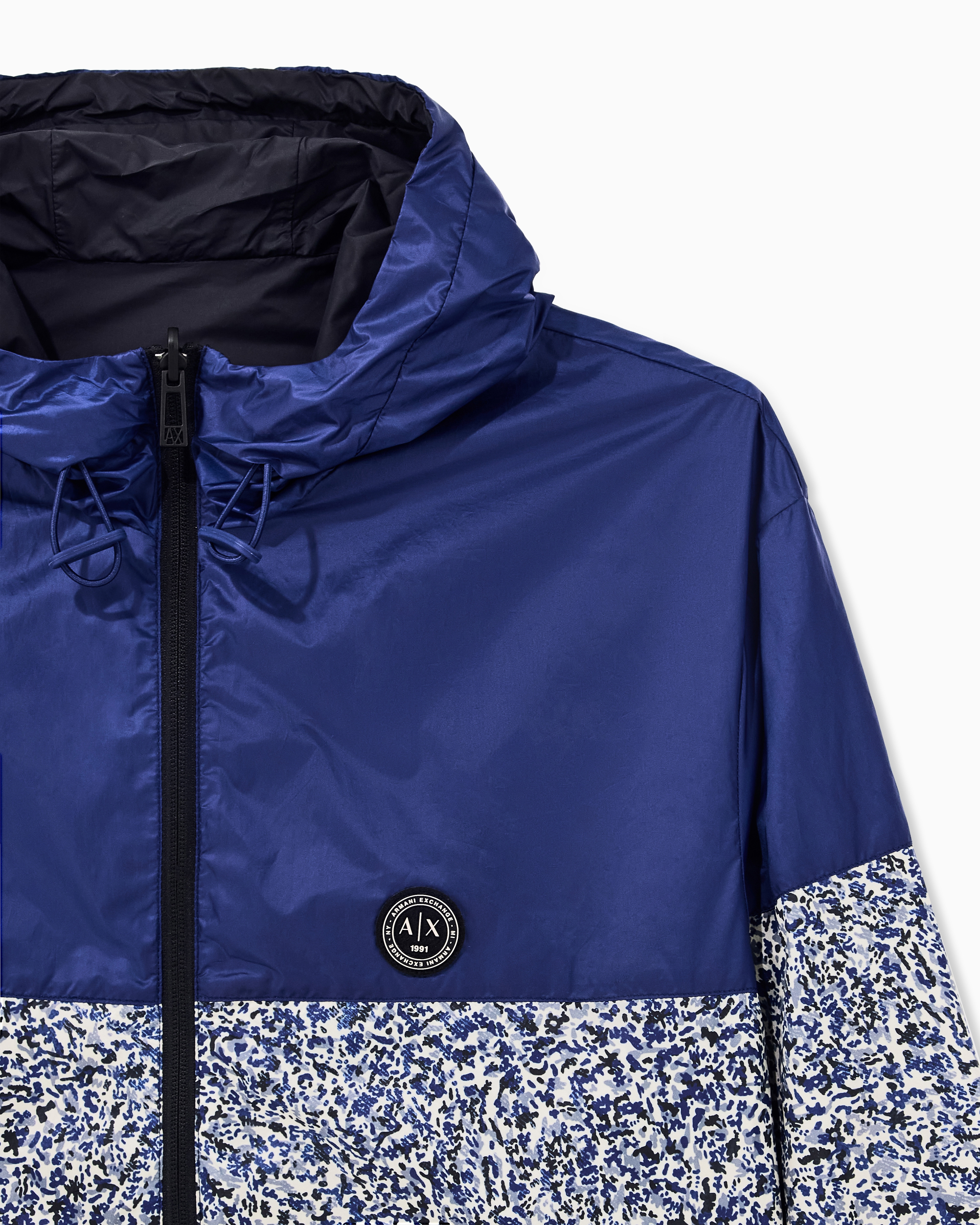 Down jacket with abstract pattern and drawstring hood | Armani