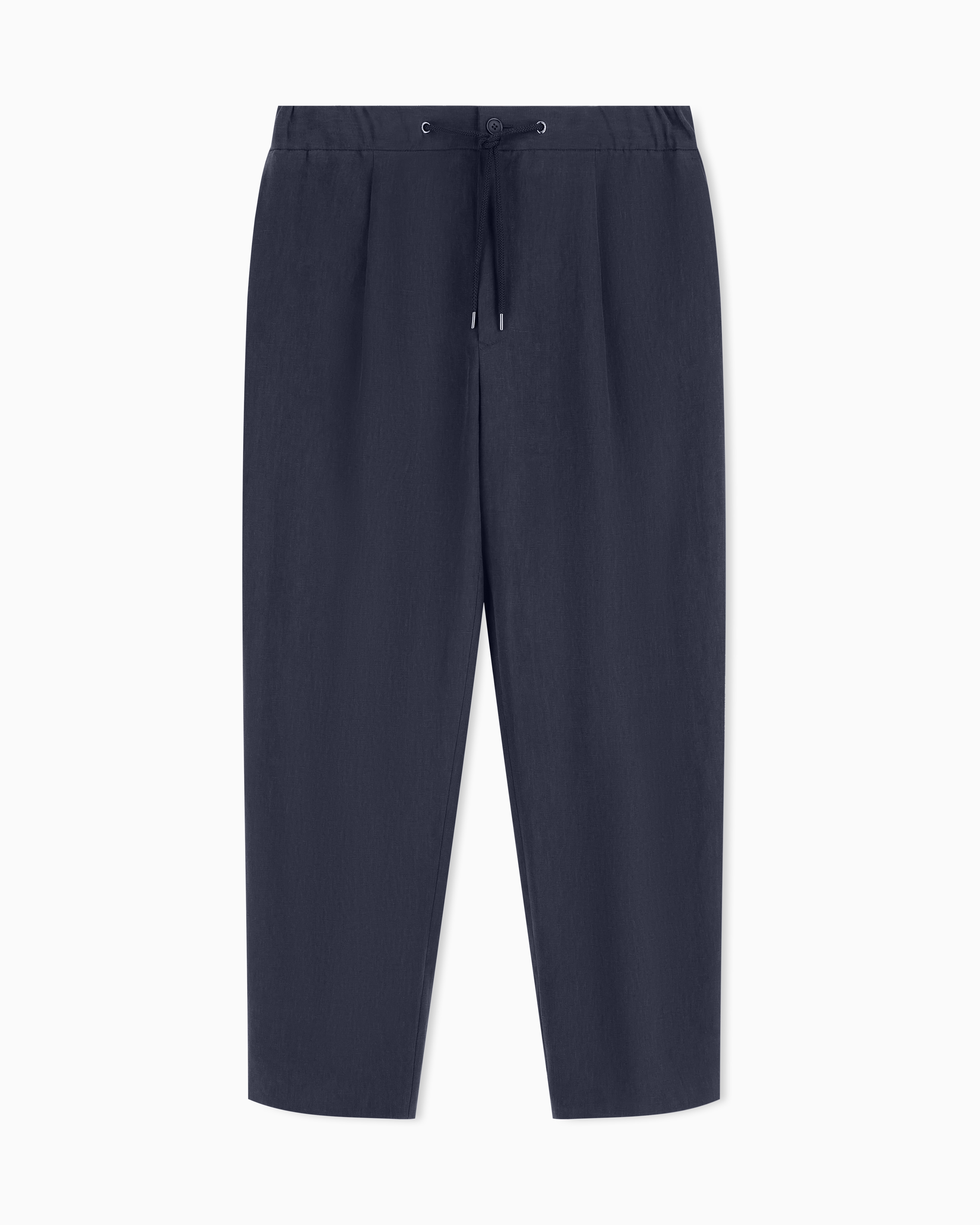 Giorgio Armani Blue Single-Pleat, Linen-Canvas Trousers