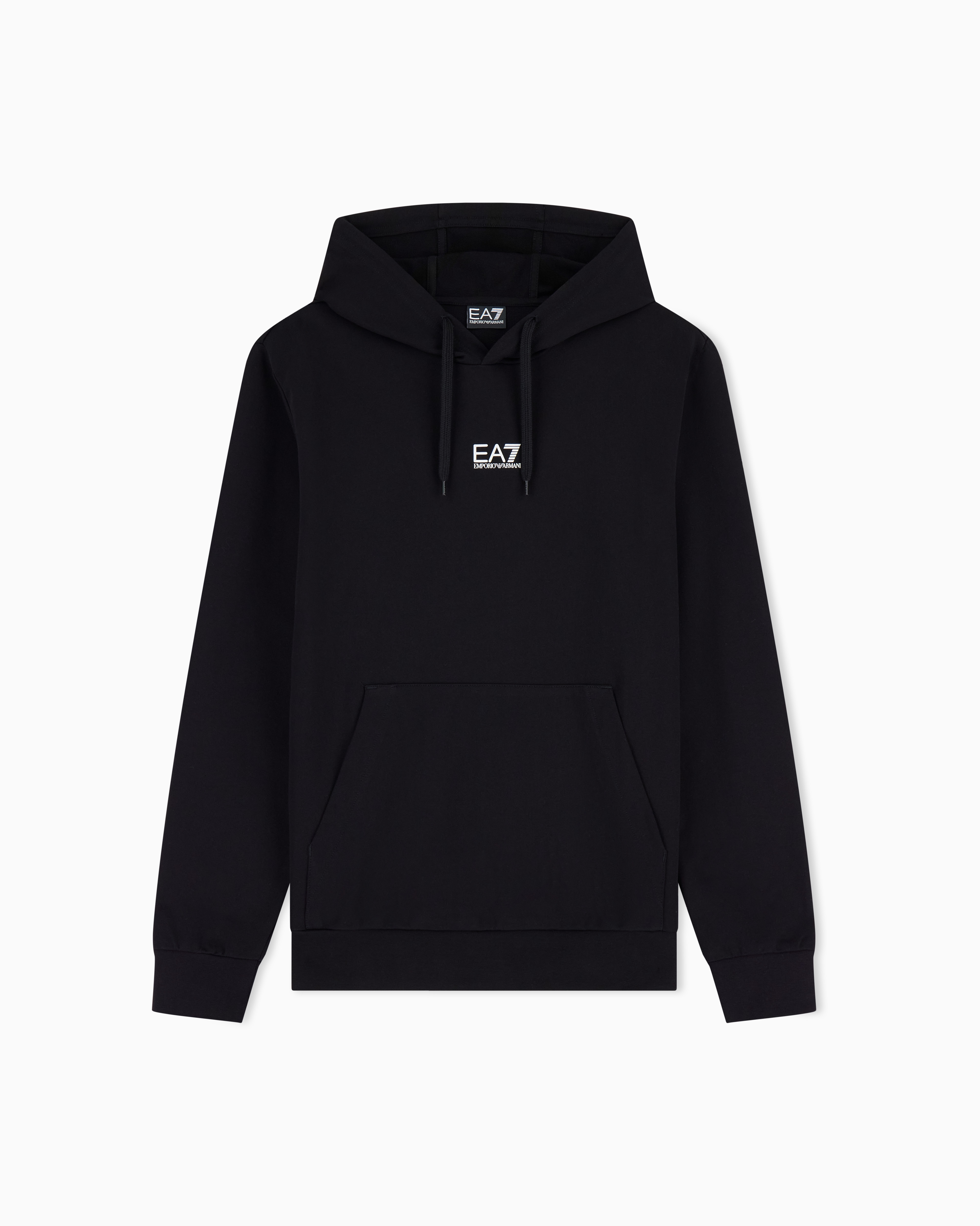 Ea7 Black Core Identity Cotton Hooded Sweatshirt