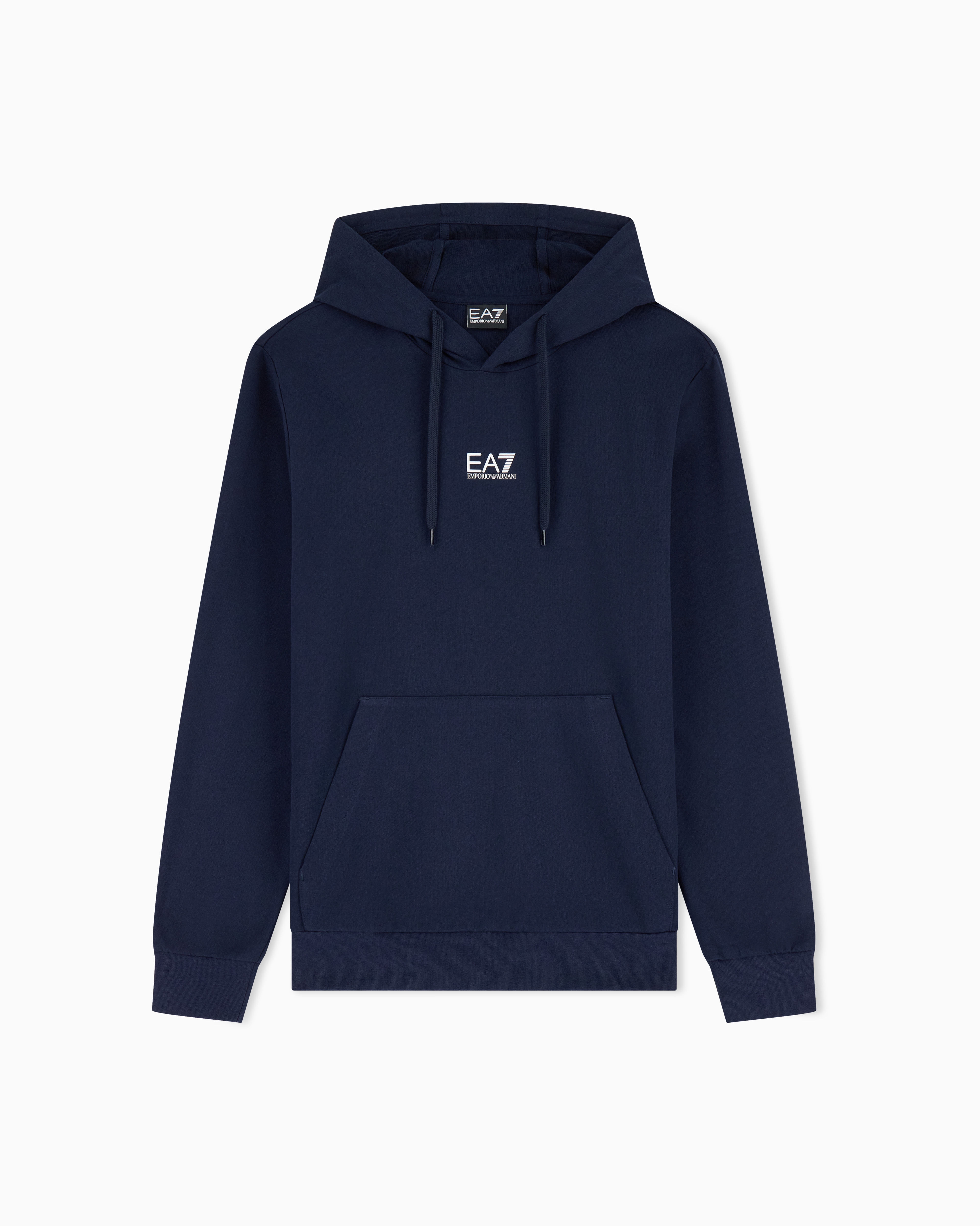 Ea7 Blue Core Identity Cotton Hooded Sweatshirt