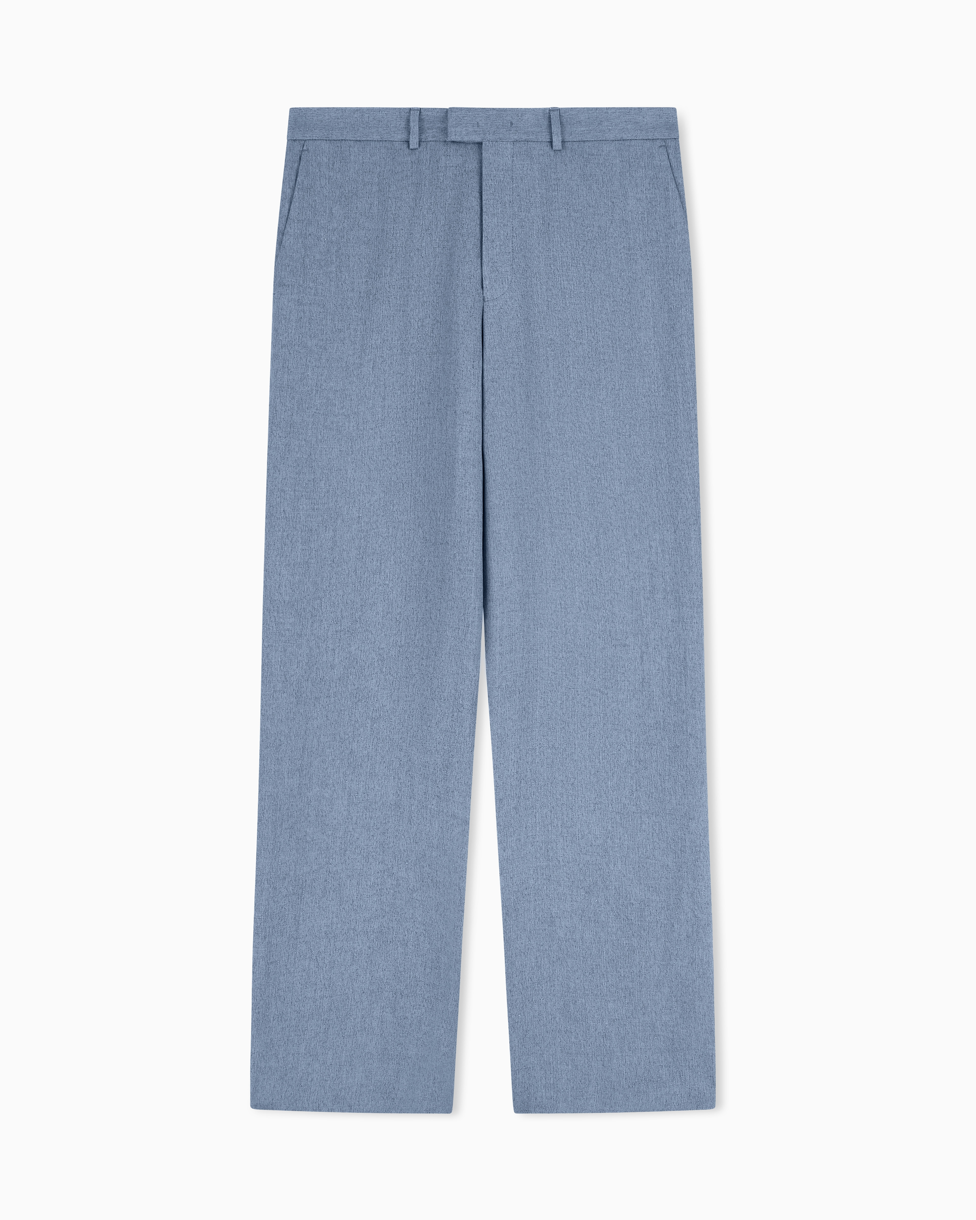Emporio Armani Light Blue Icon Mouliné Linen Satin Trousers