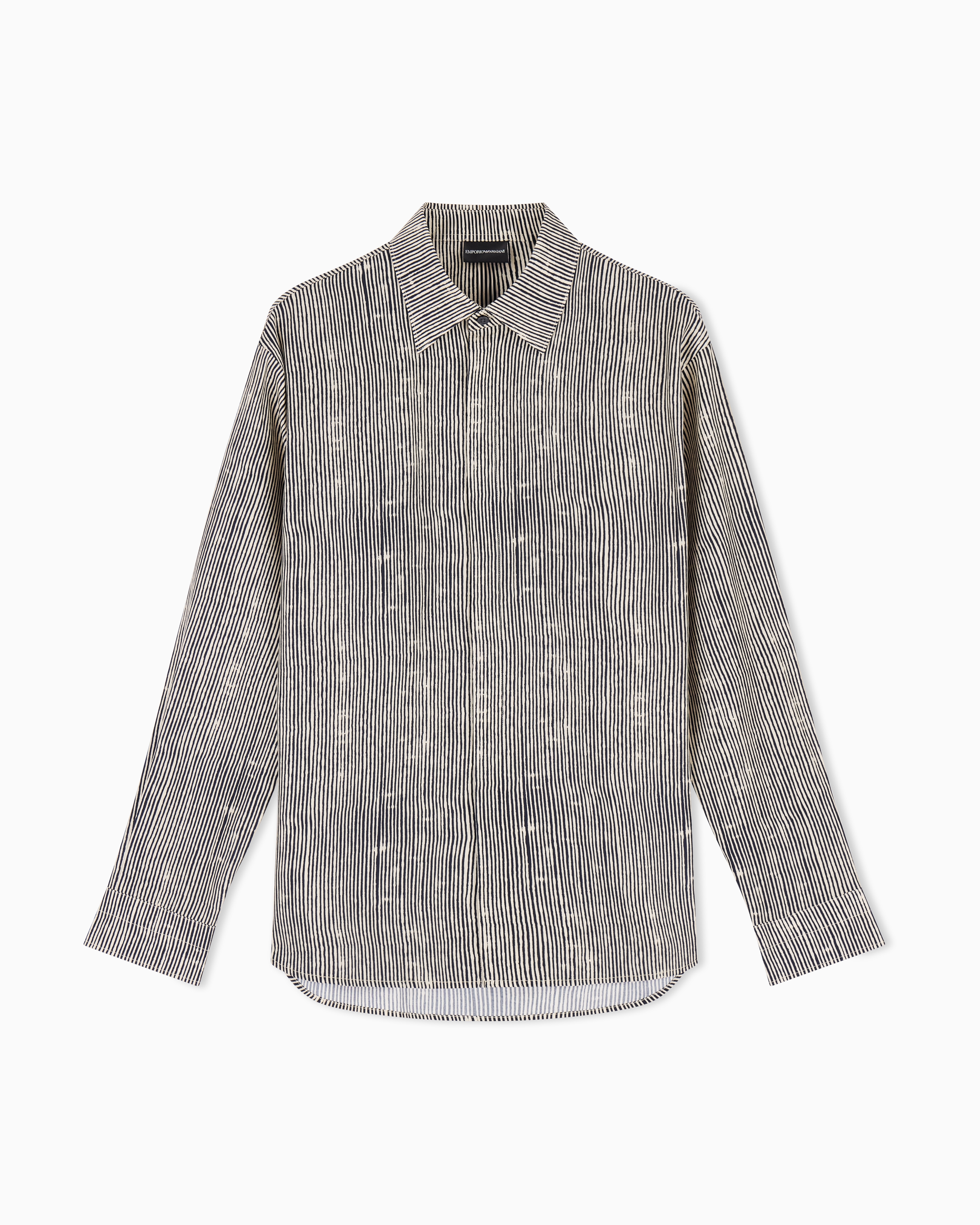 Emporio Armani Beige Comfort-Fit All-Over Print Lyocell-Blend Shirt