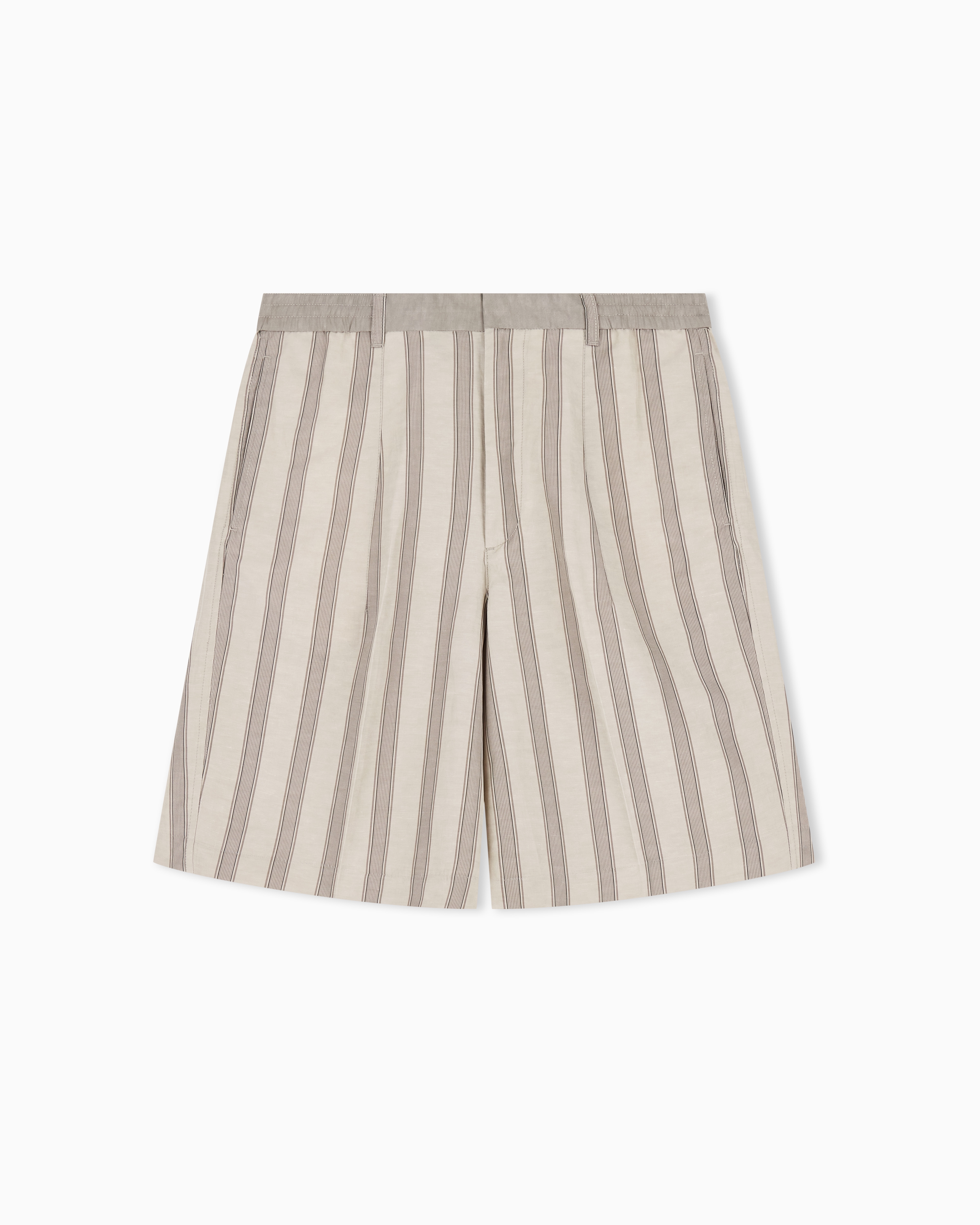 Emporio Armani Beige Linen-Blend Bermuda Shorts With All-Over Pattern