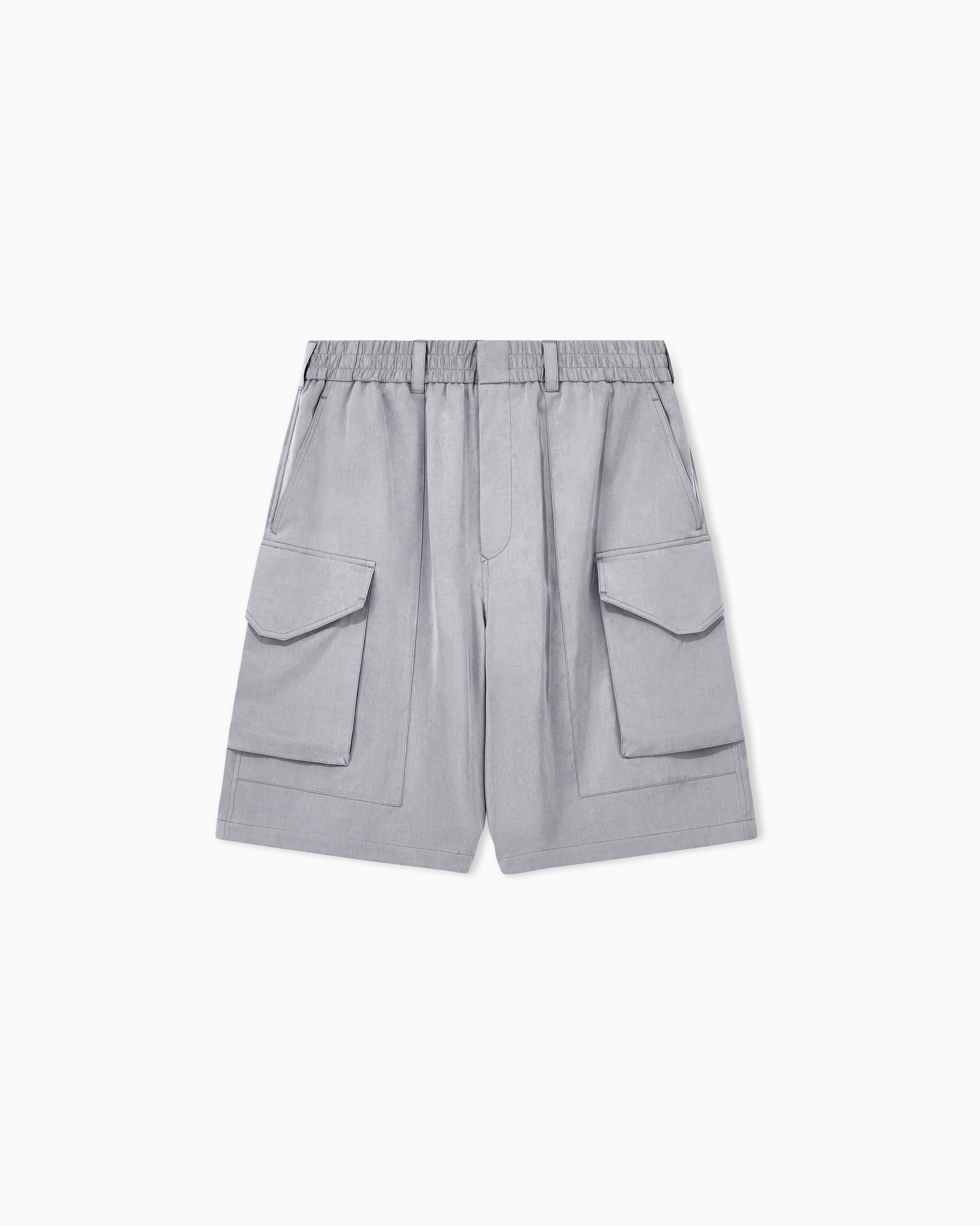 Giorgio Armani Grey Bermuda Oversized Shorts In Washed Lyocell Poplin