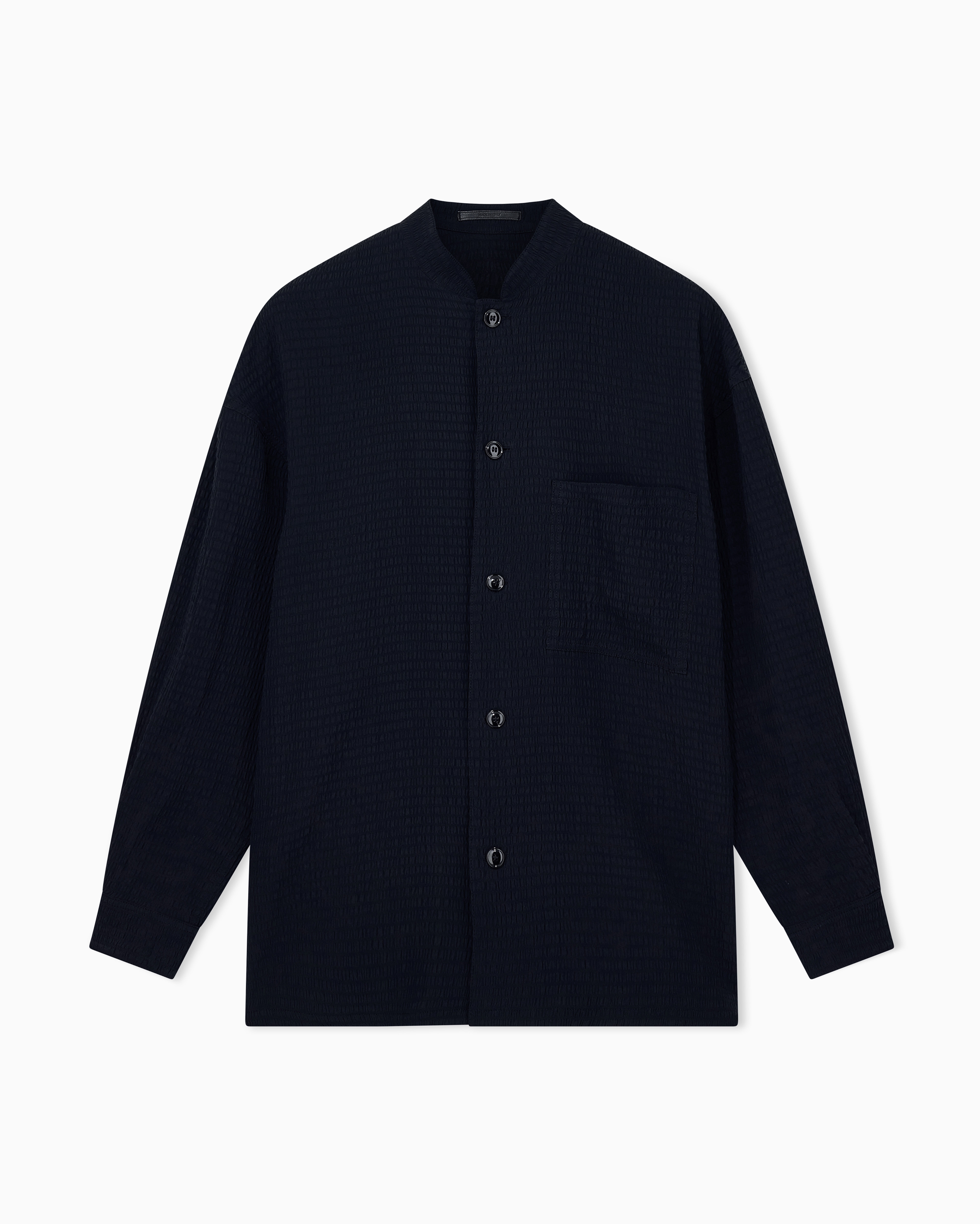 Giorgio Armani Blue Shirt Oversized Solid Seersucker Viscose Cupro Blend