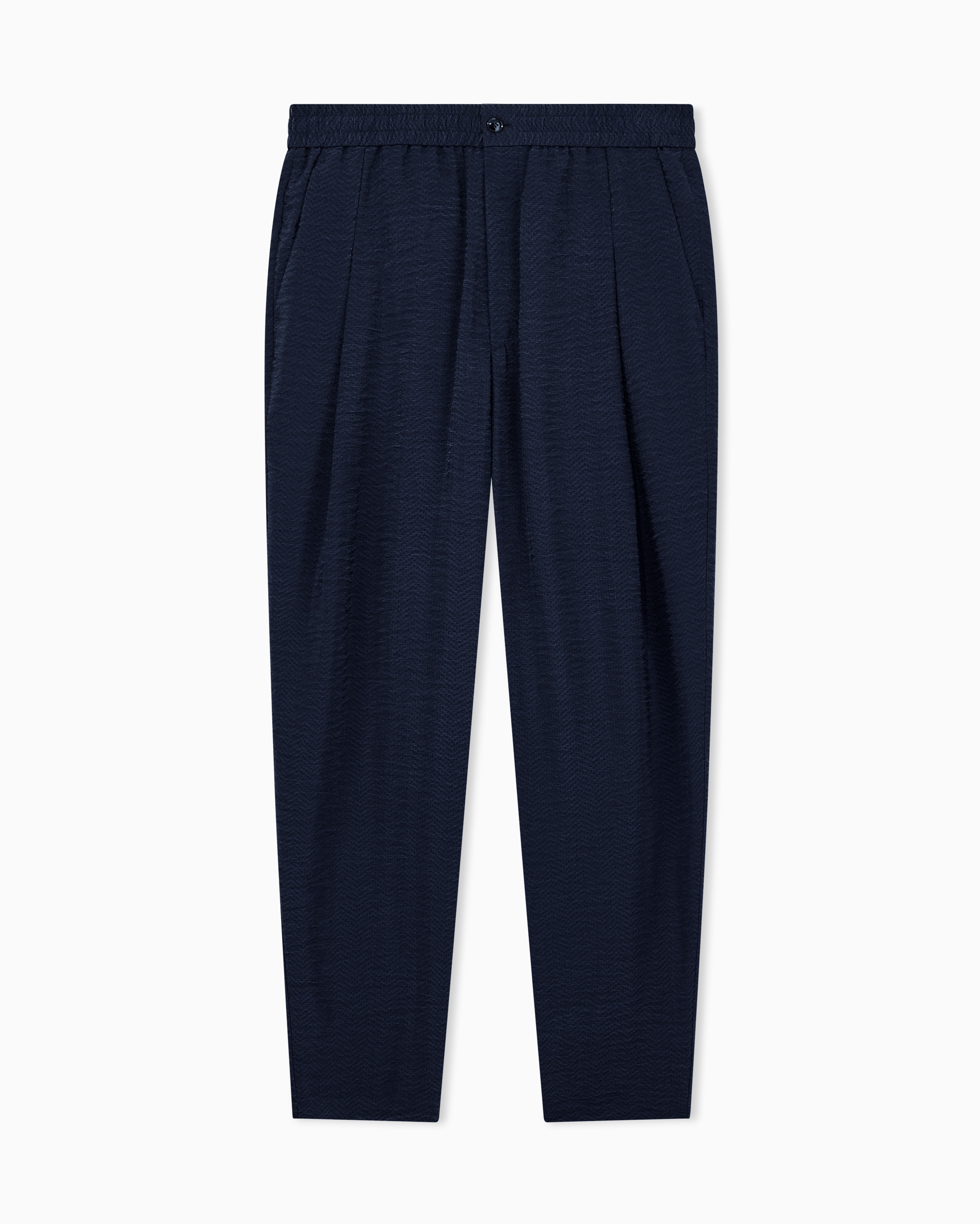 Giorgio Armani Blue Trousers Regular Fit In Micro Jacquard Chevron Cupro