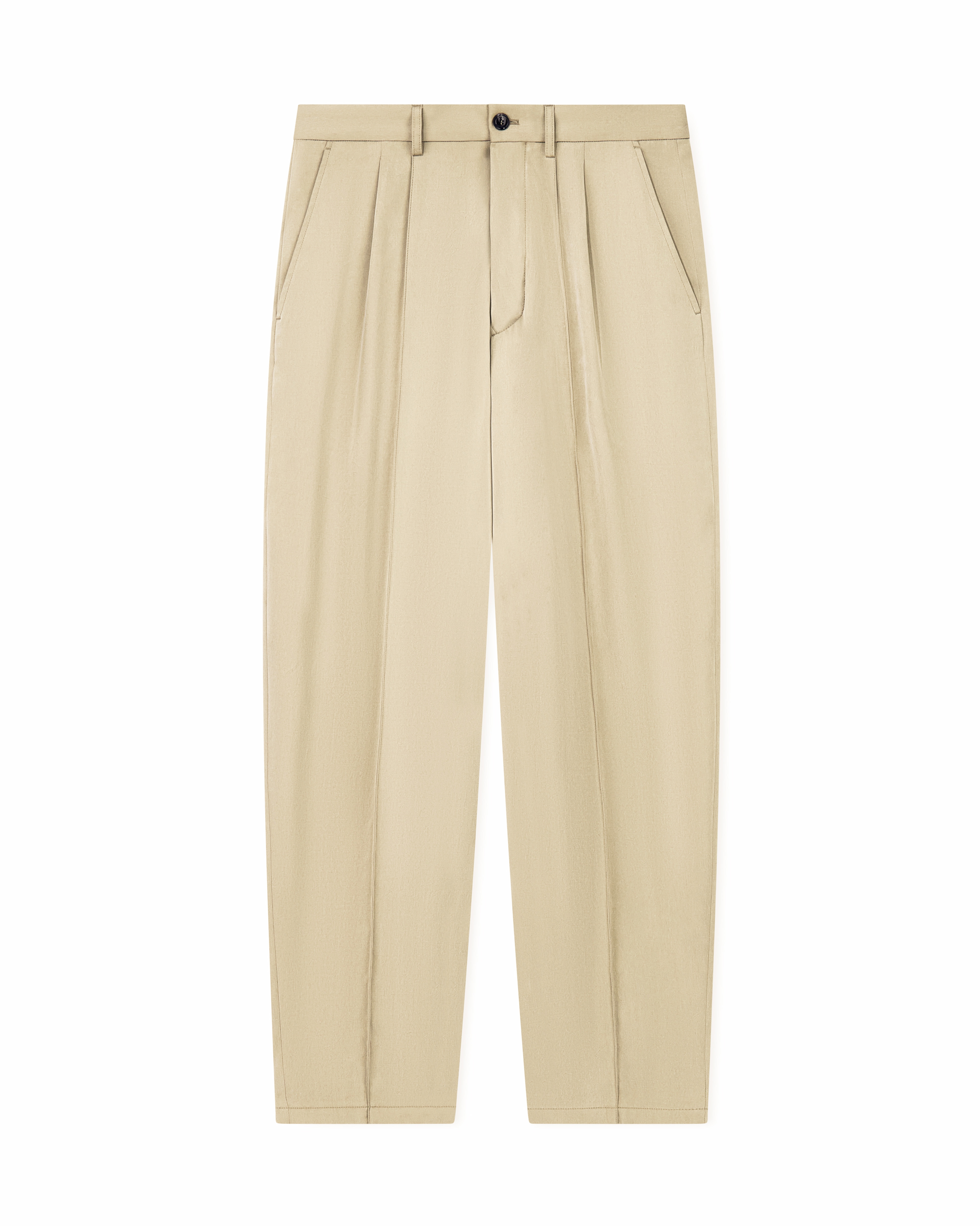 Giorgio Armani Beige Trouser Regular Fit Washed Lyocell Poplin