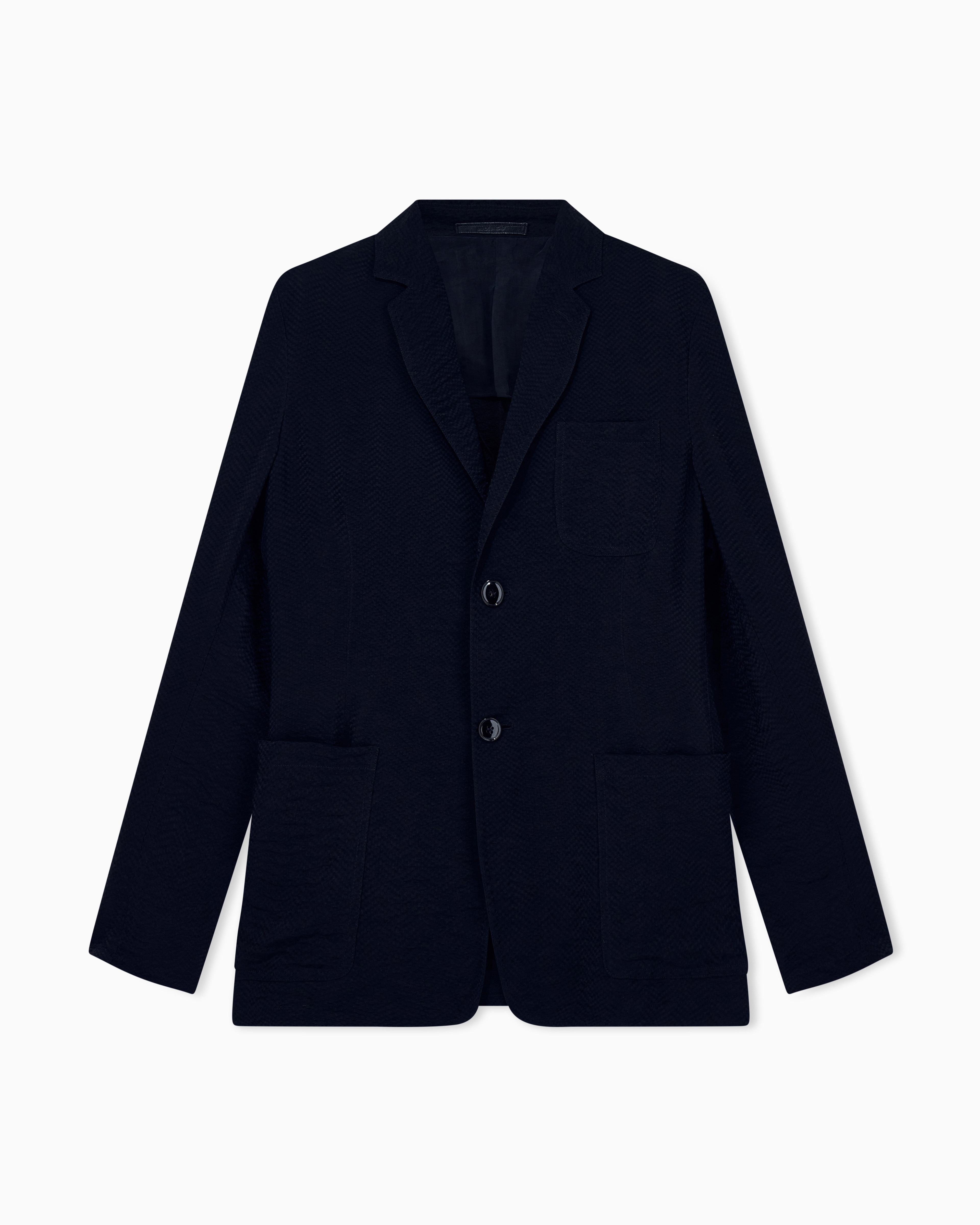 Giorgio Armani Black Blazer Regular Fit In Micro Jacquard Chevron Cupro