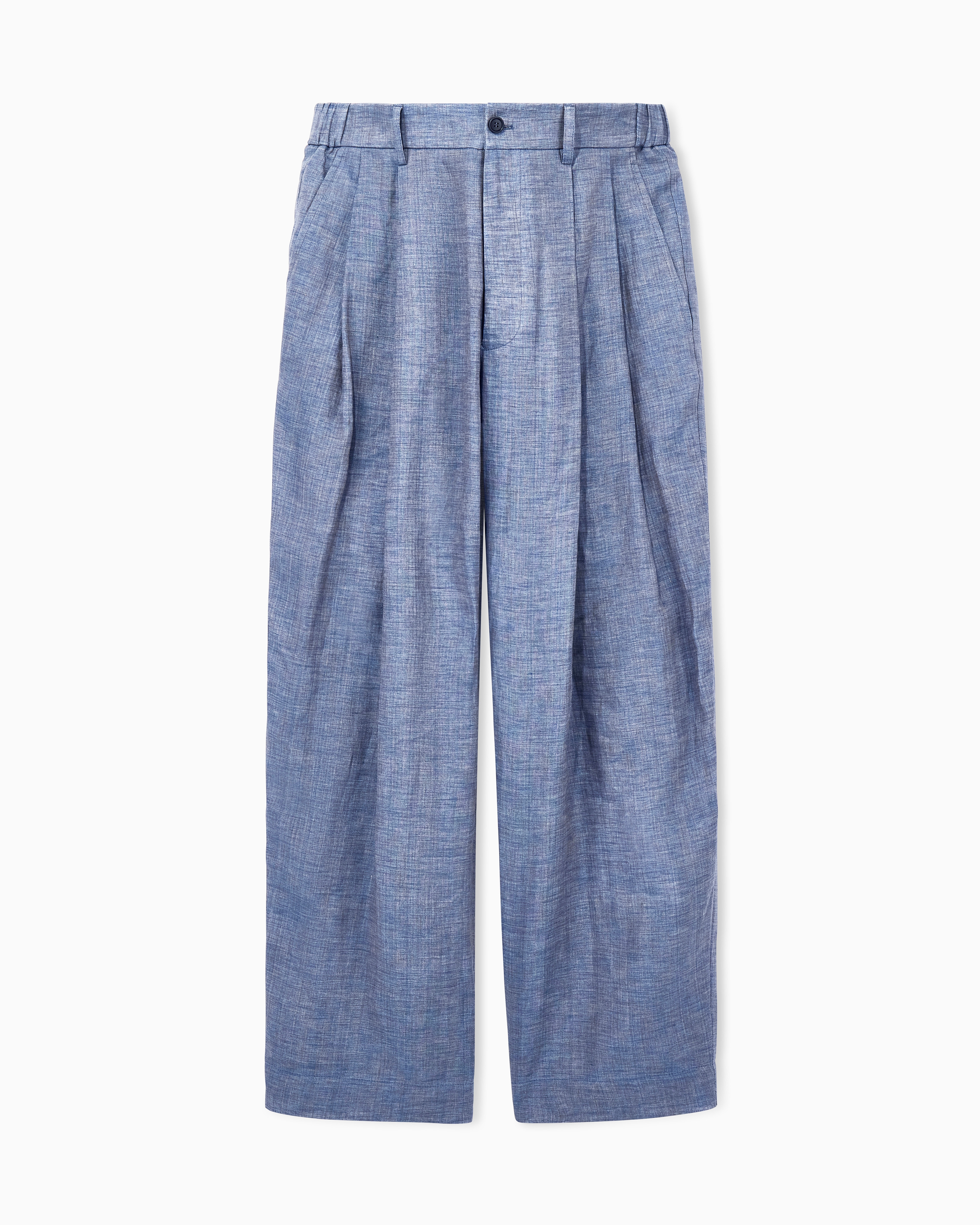 Giorgio Armani Light Blue Trouser Oversized Fit In Iridescent Yarn-Dyed Linen