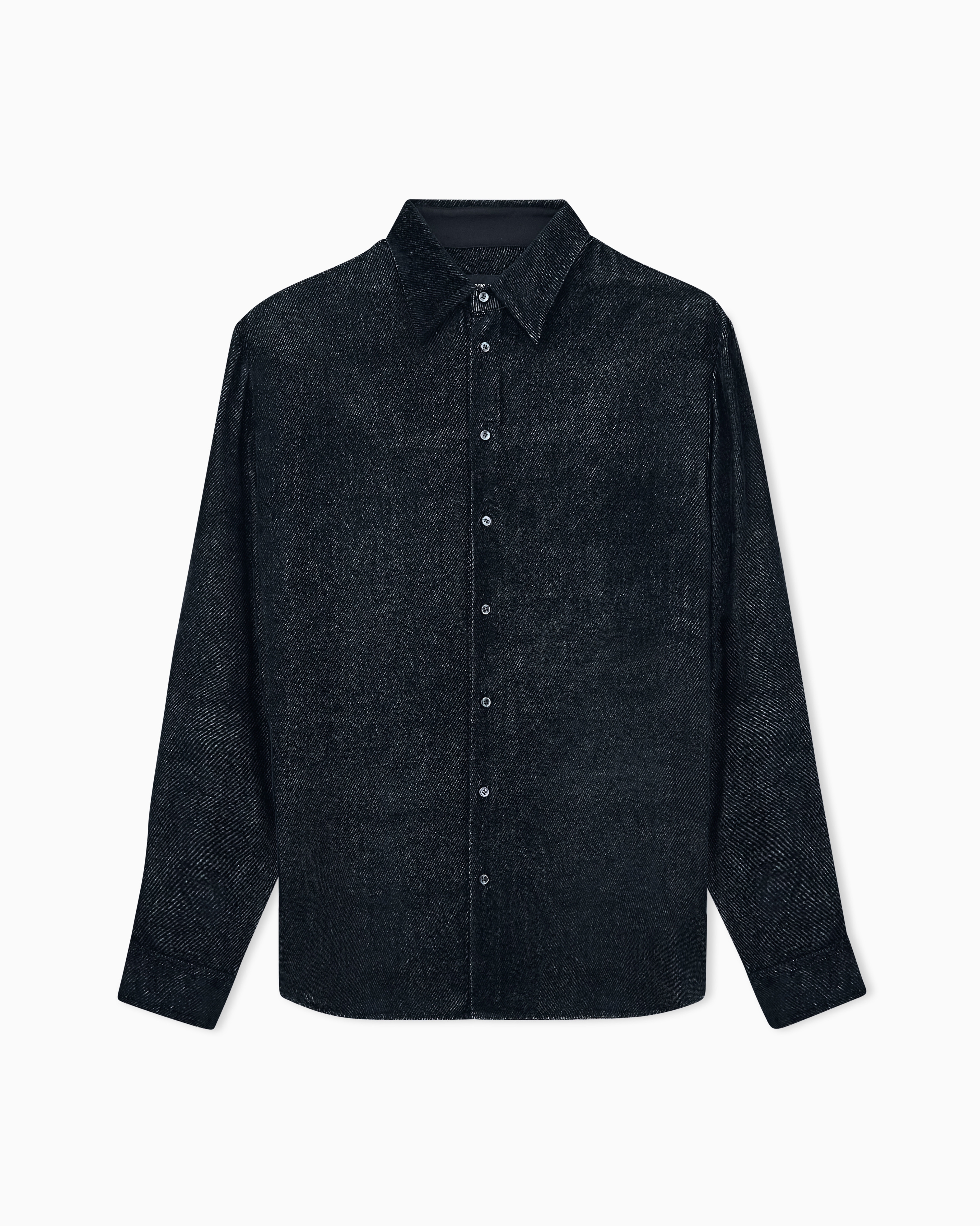Giorgio Armani Grey Shirt Silk-Blend Devoré Velvet Twill Design