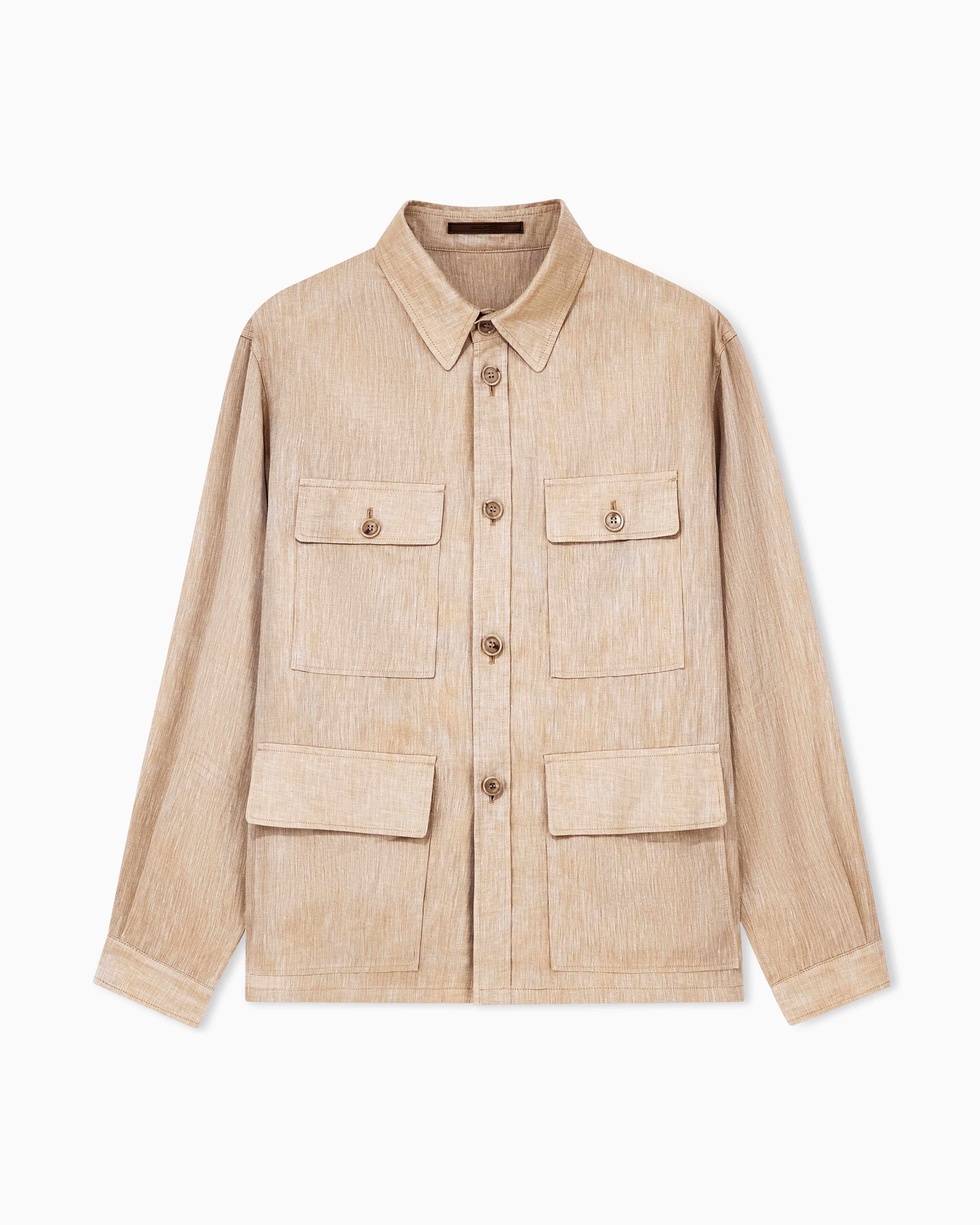 Giorgio Armani Beige Shirt Jacket With Oversized Fit In Iridescent Yarn-Dyed Linen