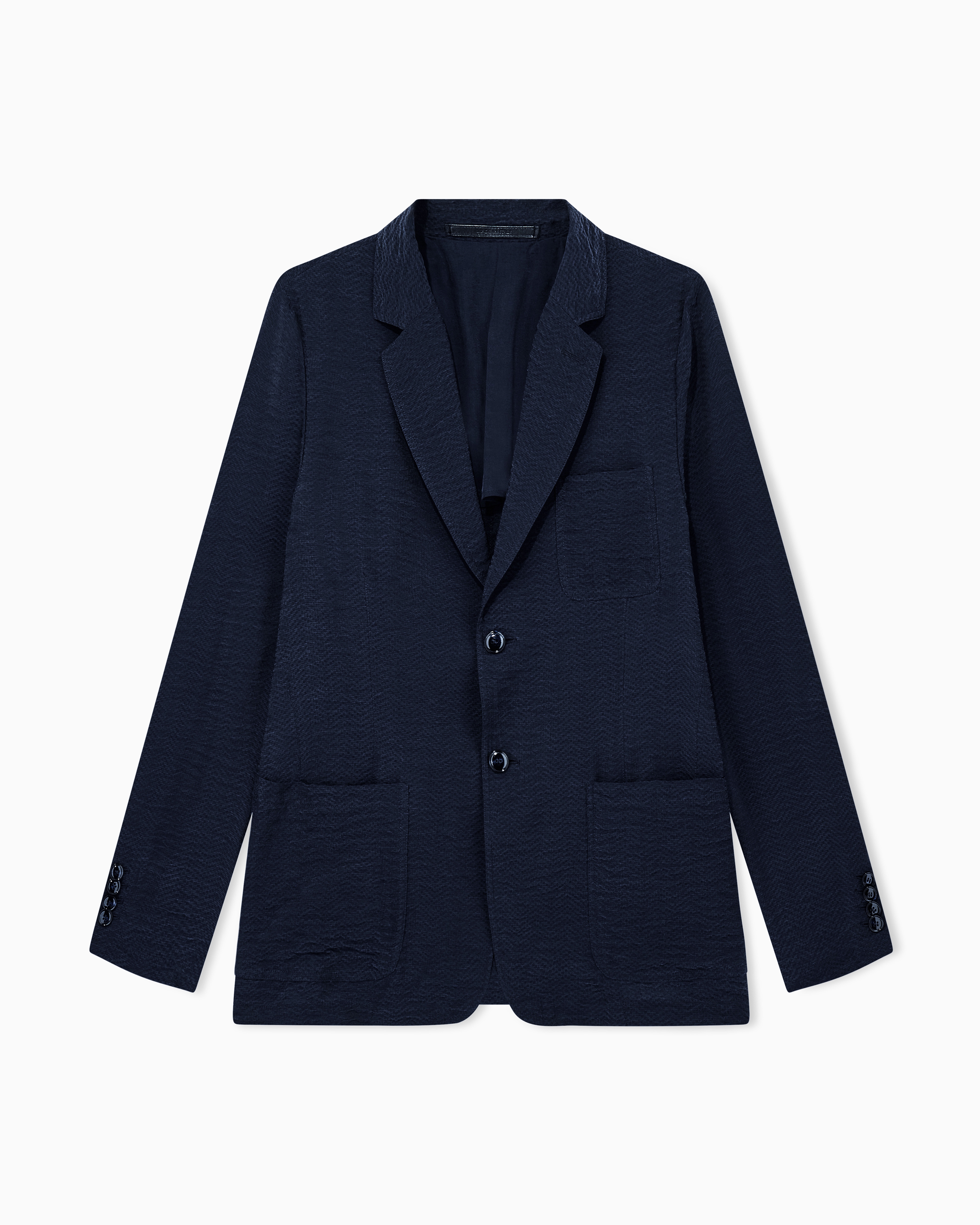 Giorgio Armani Blue Blazer Regular Fit In Micro Jacquard Chevron Cupro