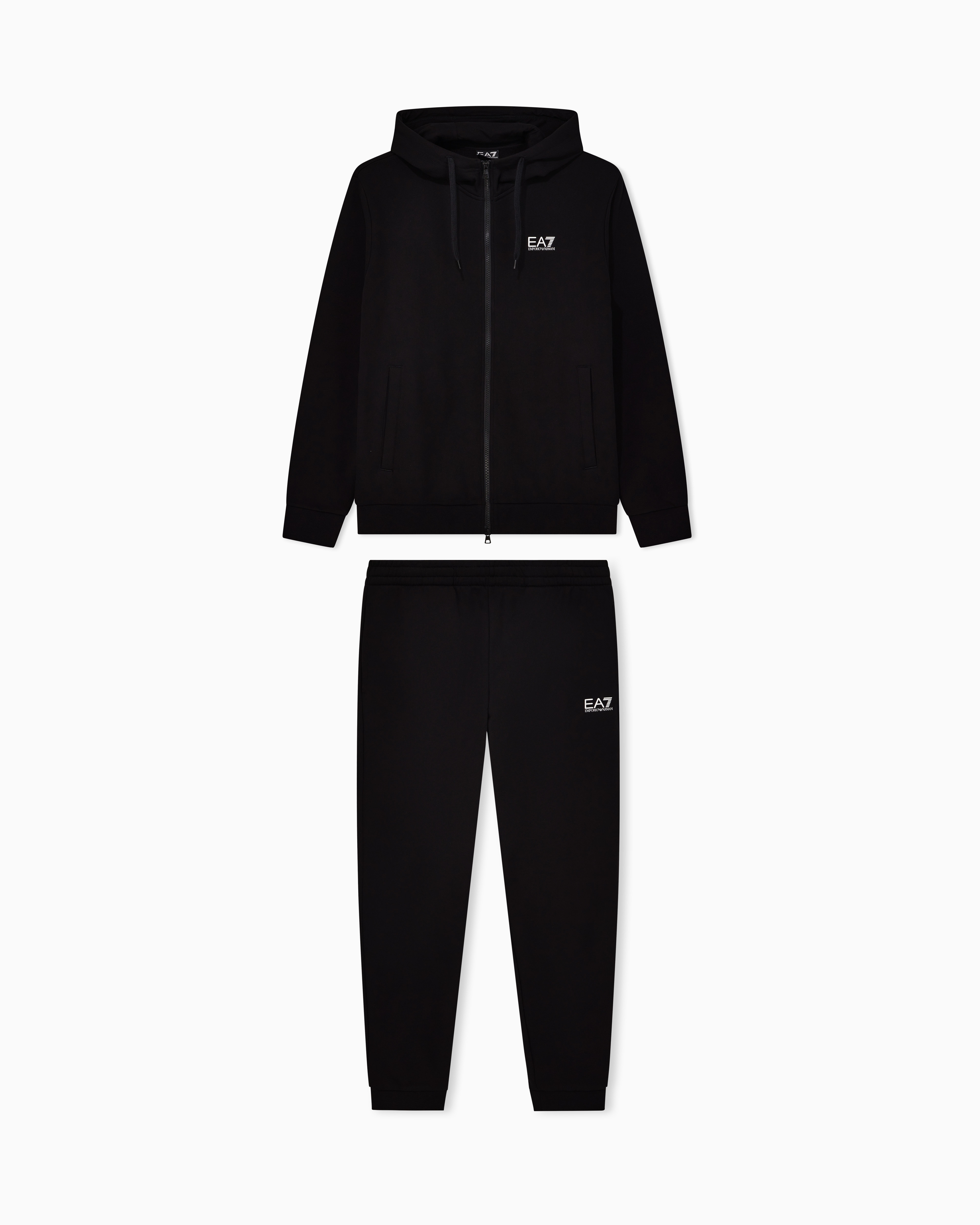 Ea7 Black Suit Tracksuit With Hood And Zip Core Identity
