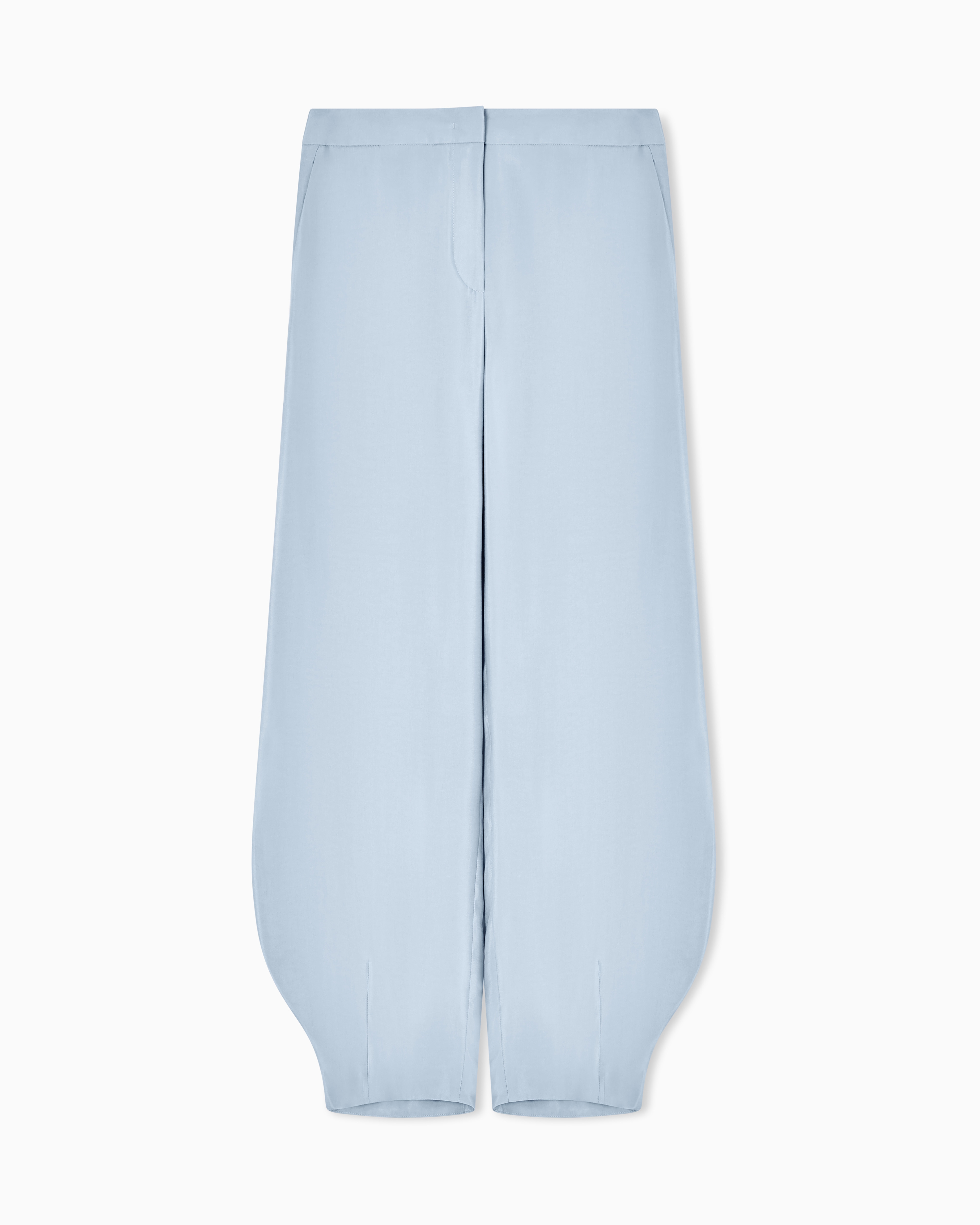 Giorgio Armani Light Blue Cupro Trousers With Rounded Hem