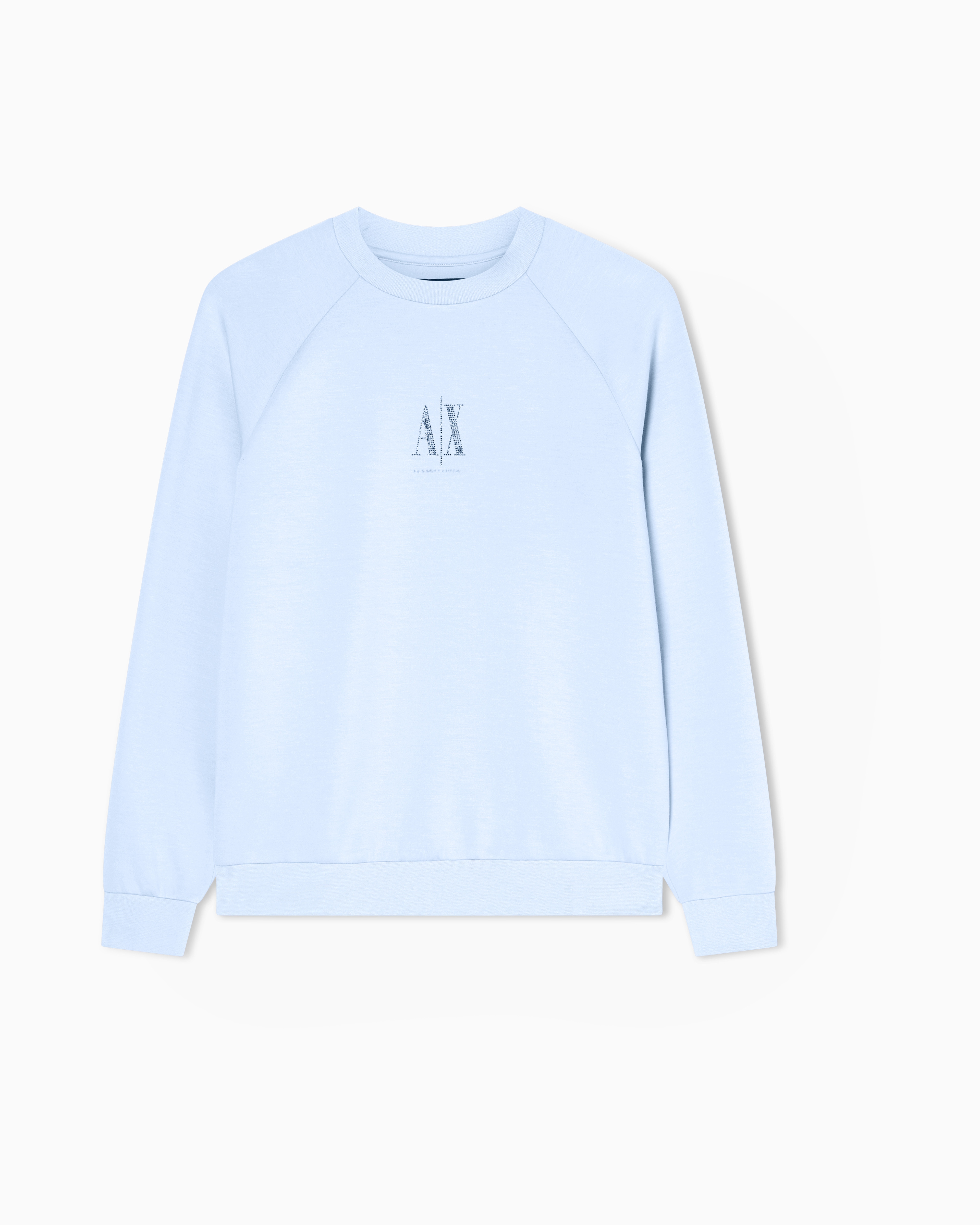 Armani Exchange Light Blue New Icon Crewneck Sweatshirt With Rhinestones