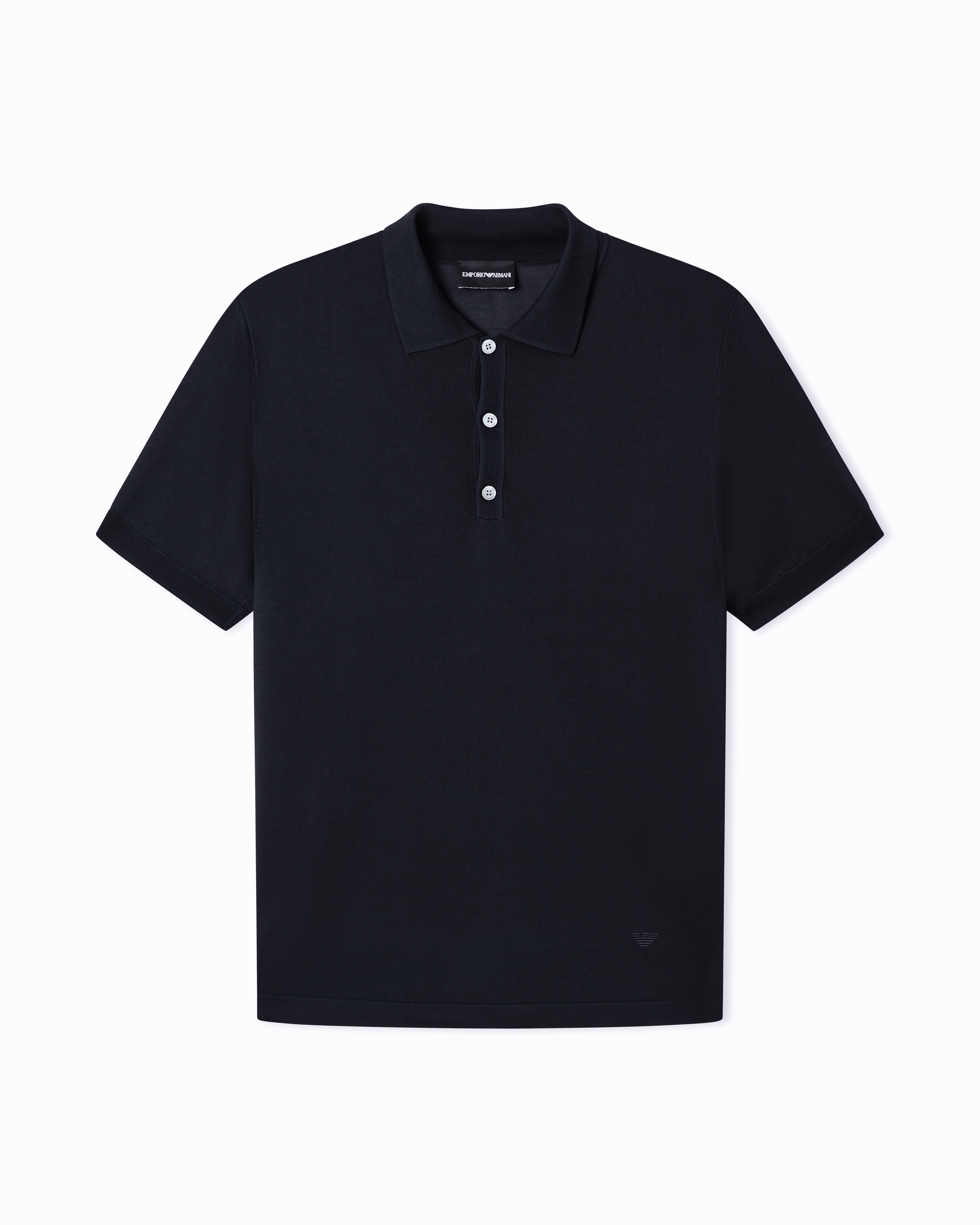 Emporio Armani Navy Blue Plain-Knit Polo Shirt