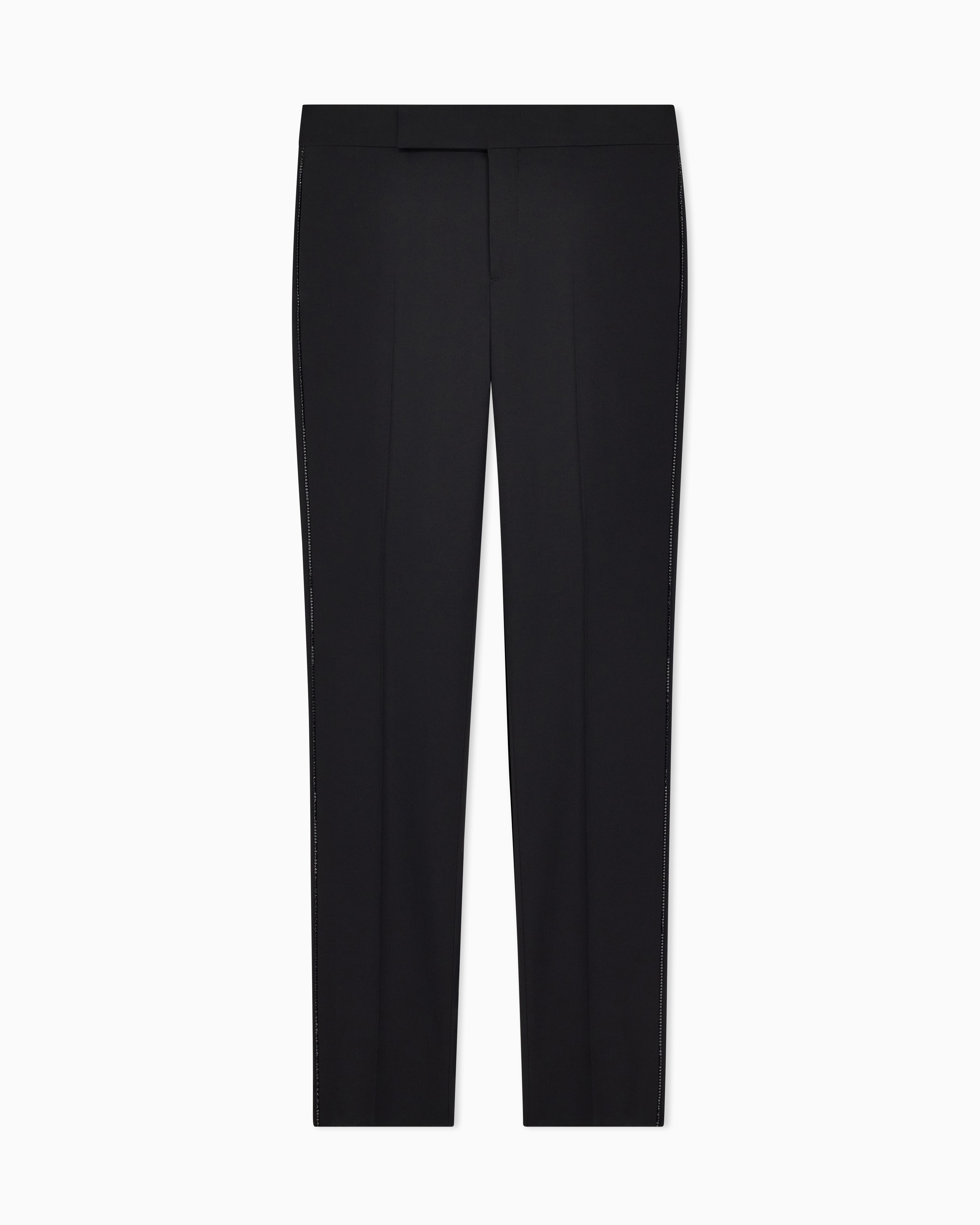 Giorgio Armani Pantaloni Crepe Di Lana Flat Front Con Strass