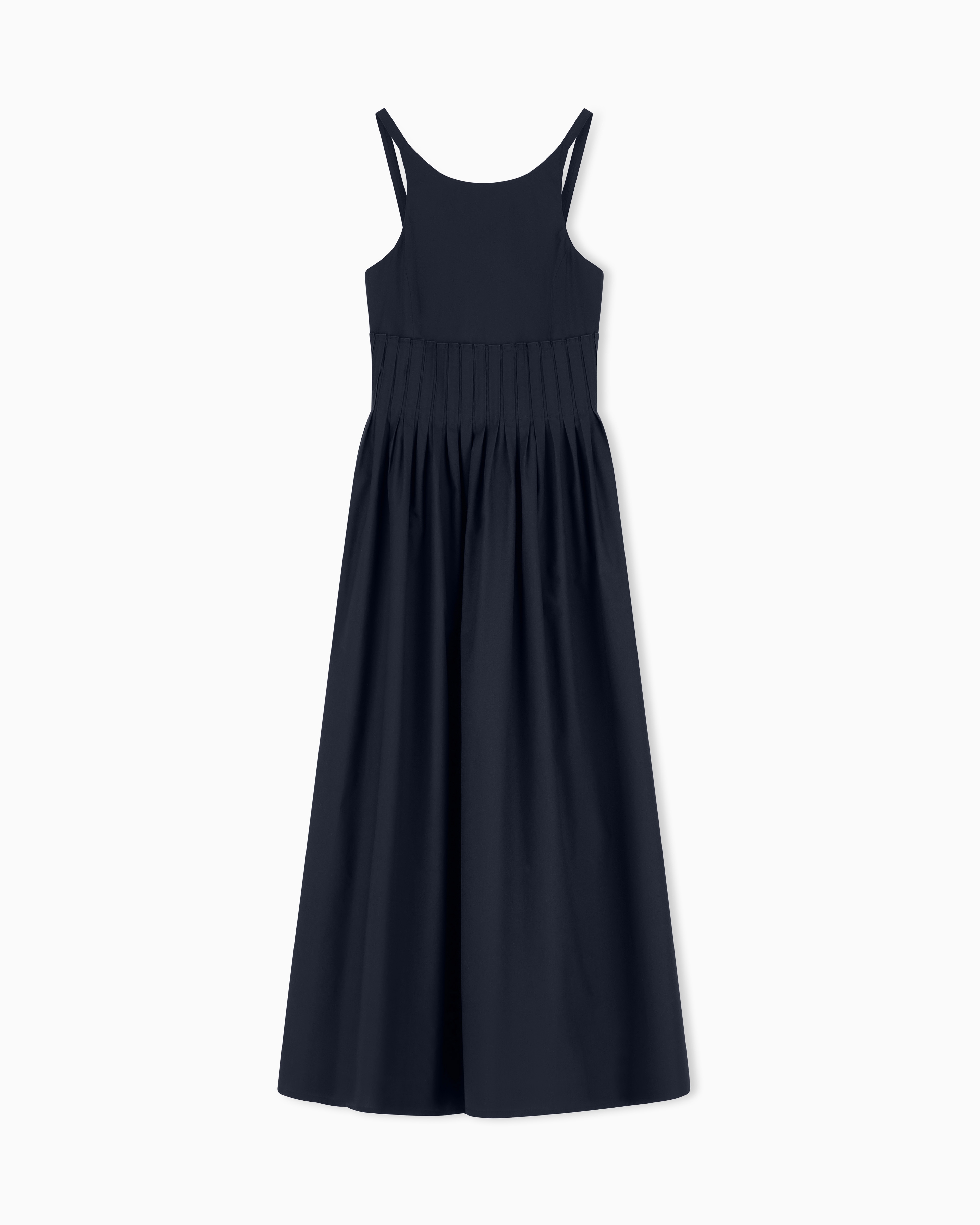 Emporio Armani Blue Long Dress In Poplin With Smocked Motif