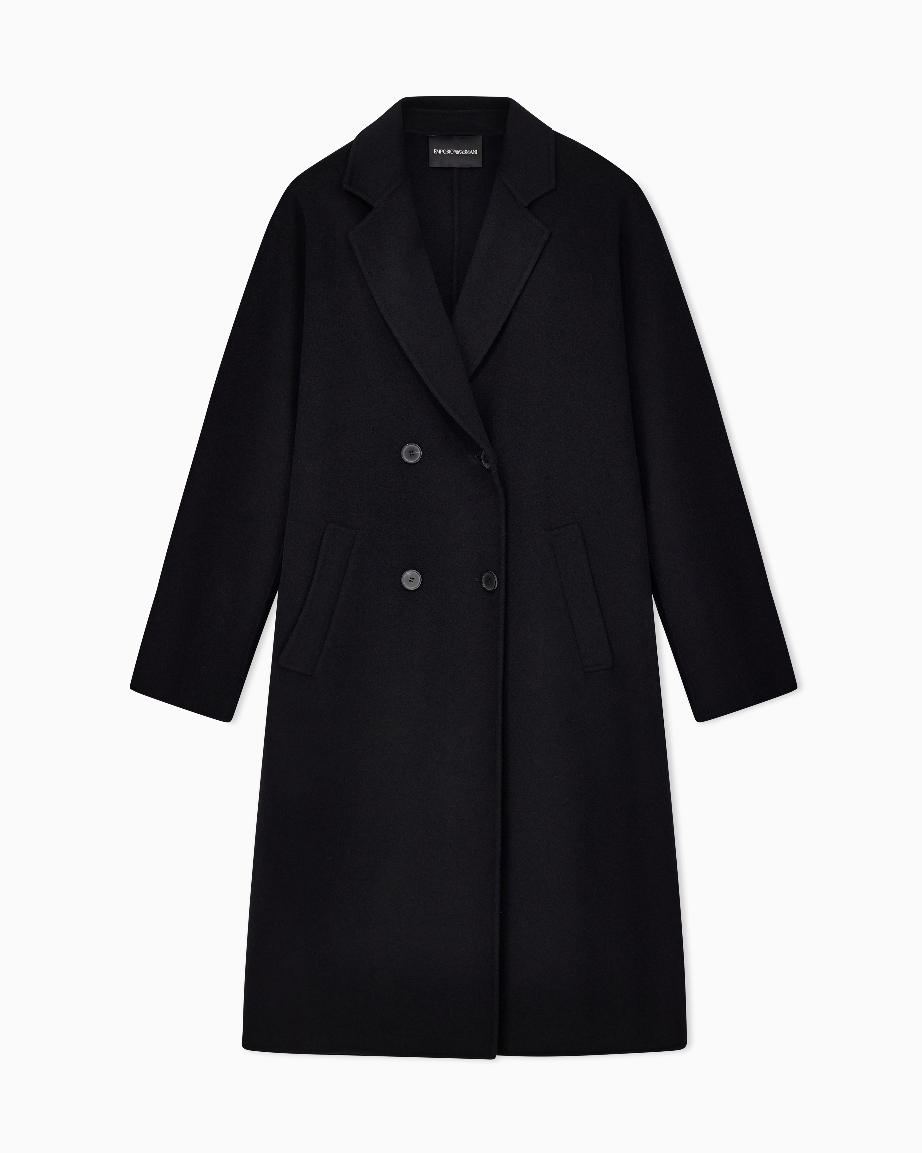 カシミヤ✨EMPORIO ARMANI テーラード MATT ヘリンボーン調 Double-breasted wool and cashmere coat Essential | Emporio Armani