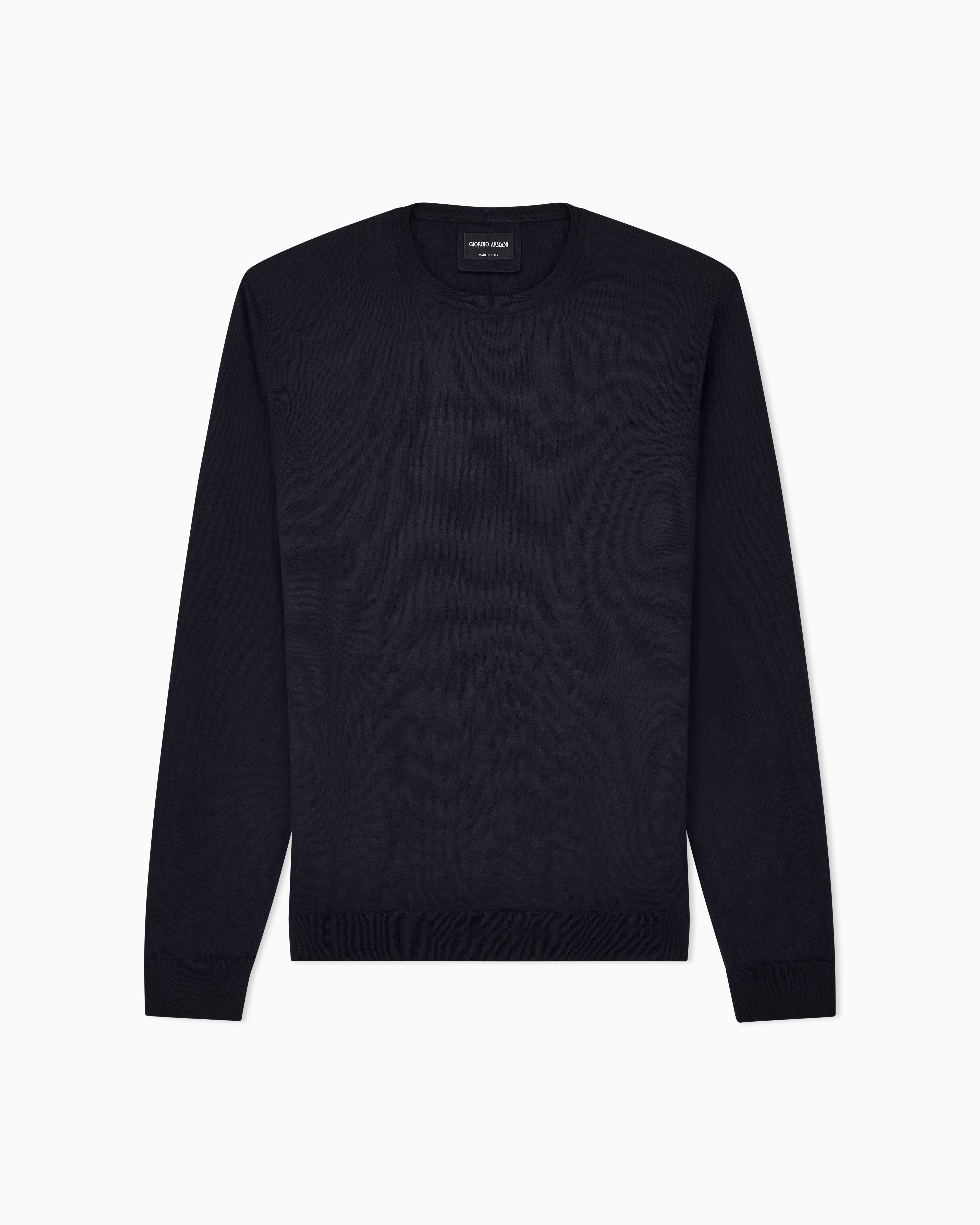 Giorgio Armani Men's Navy Blue Long-Sleeved, Crew-Neck Jumper In Silk And Cotton