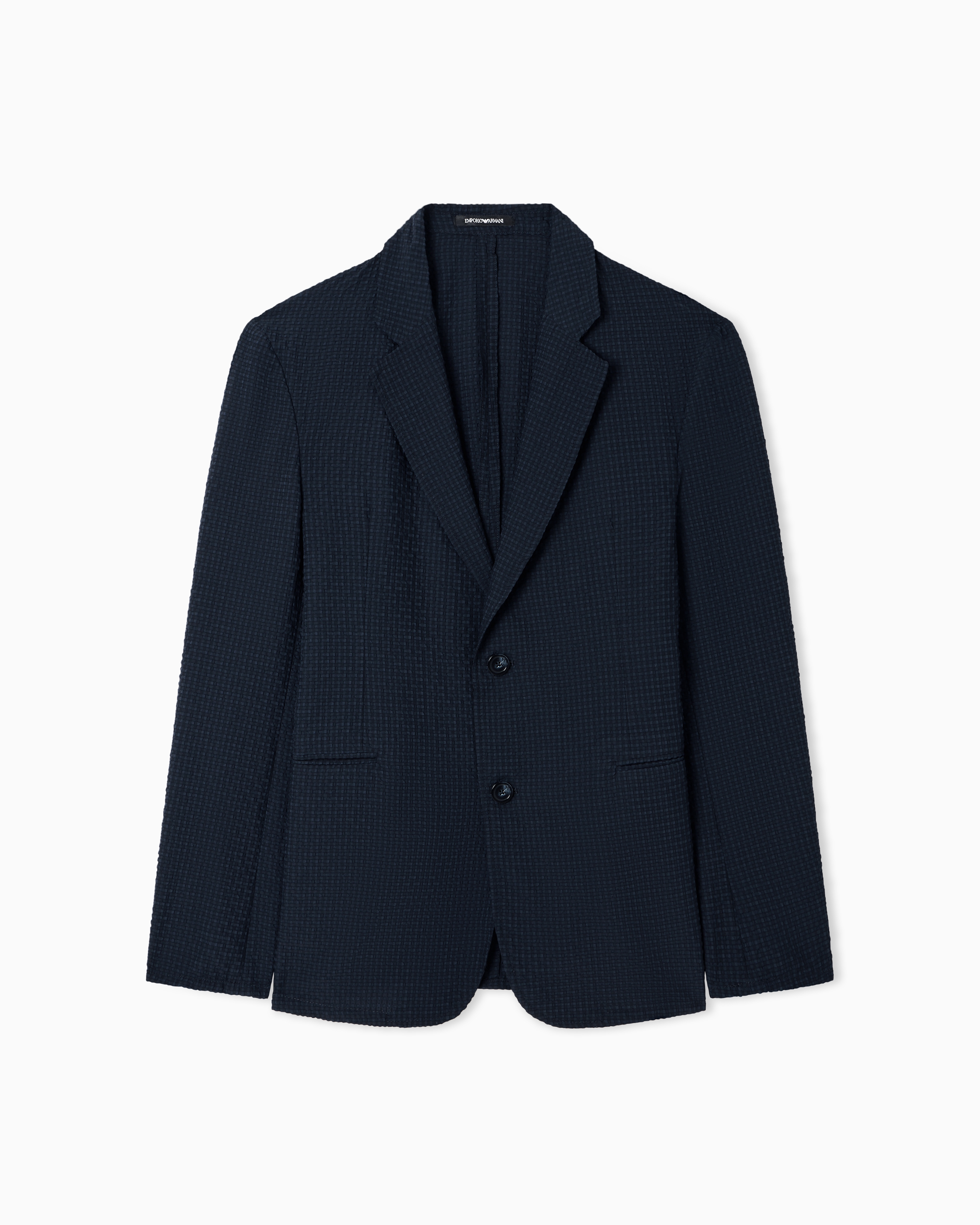 Emporio Armani Navy Blue Icon Printed Technical-Seersucker Single-Breasted Jacket