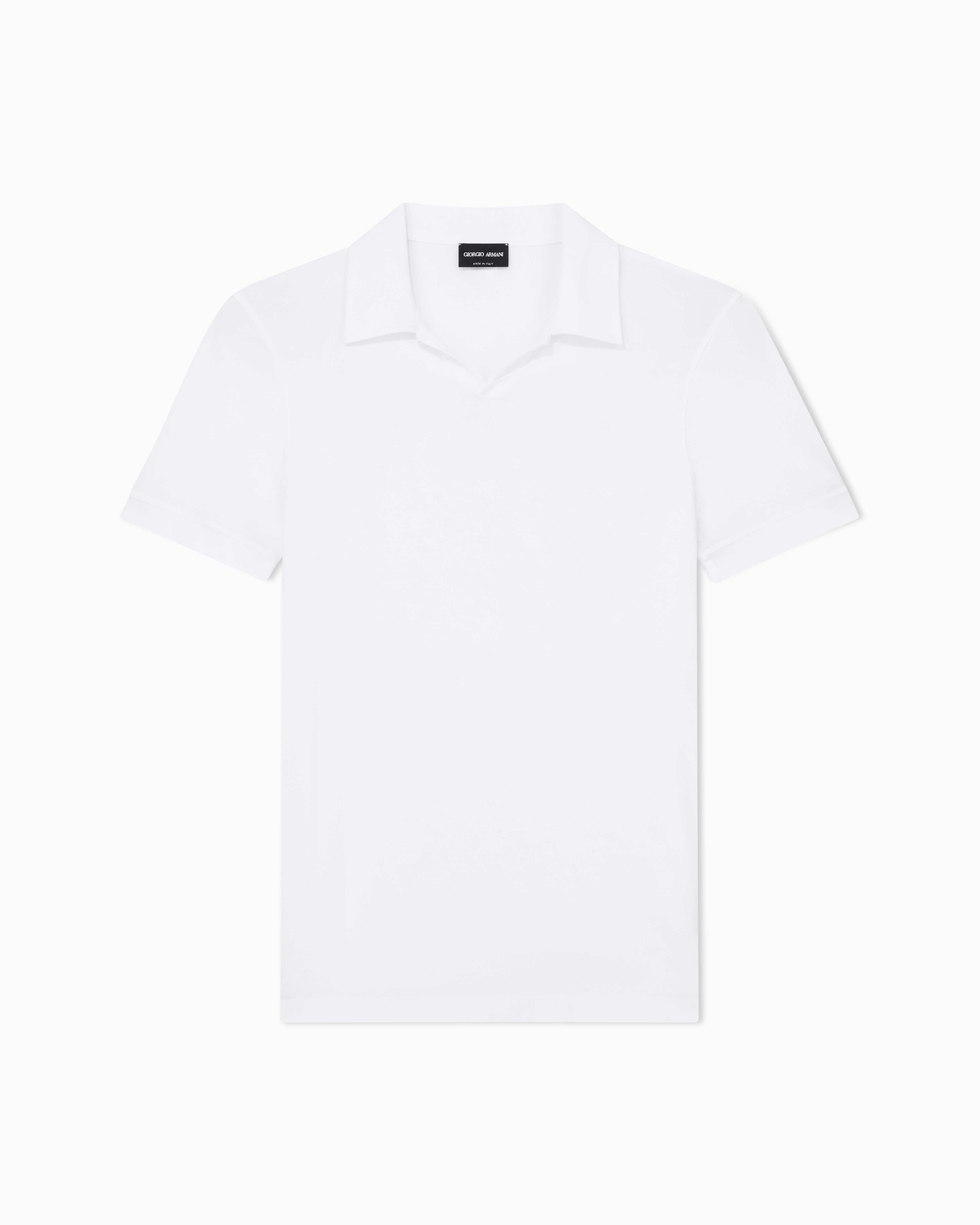 Giorgio Armani White Stretch Polo In Viscose Jersey With Buttonless Collar