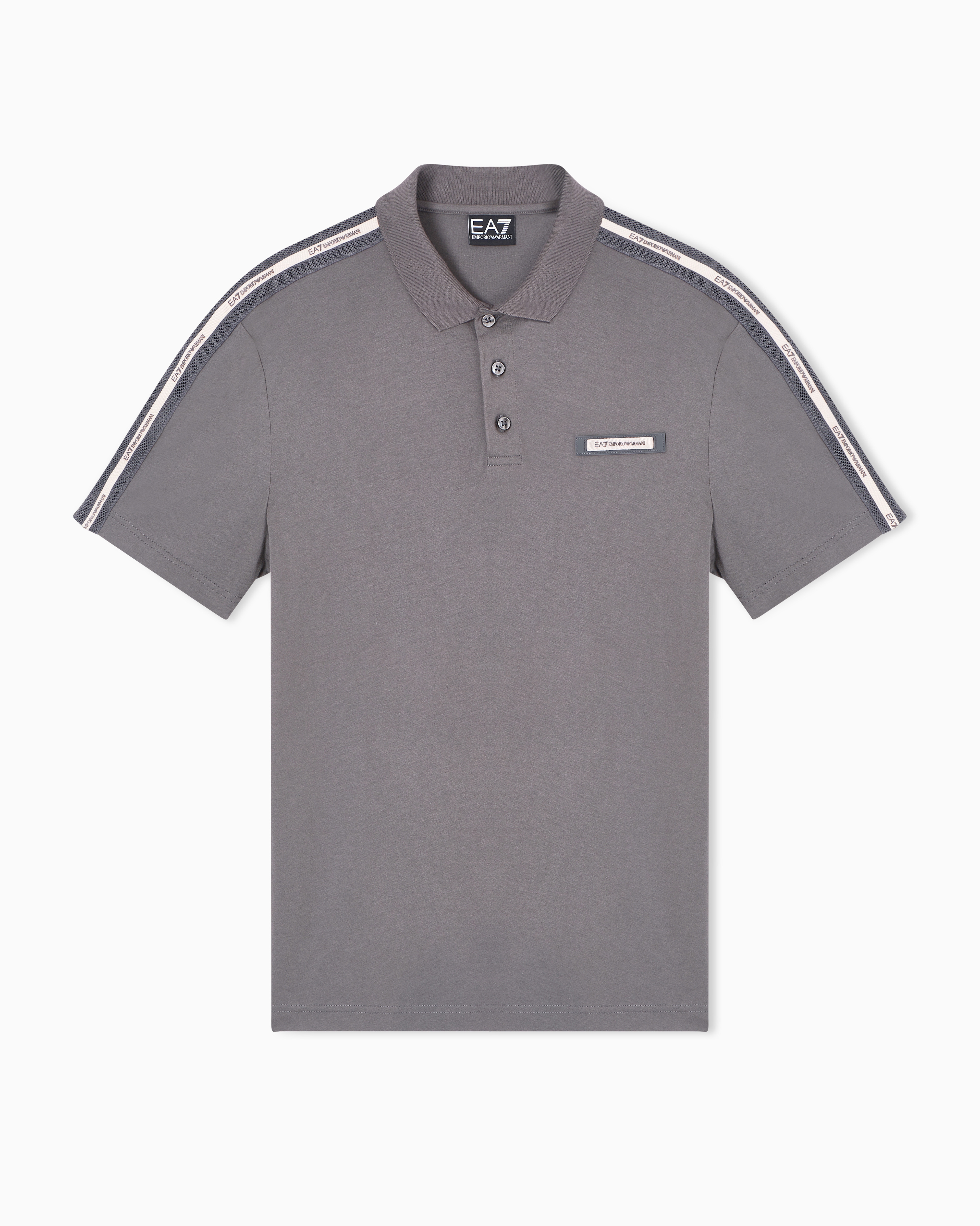 Ea7 Grey Logo Series Cotton-Jersey Polo Shirt